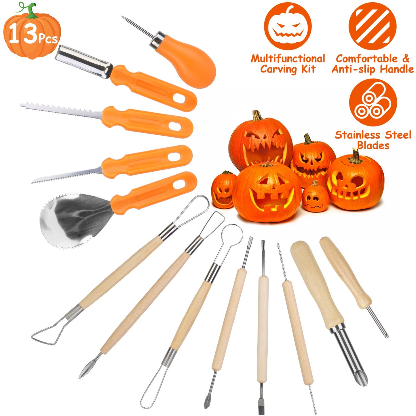 Pumpkin Carving Kit - 13 Piece Stainless Steel Tool Set