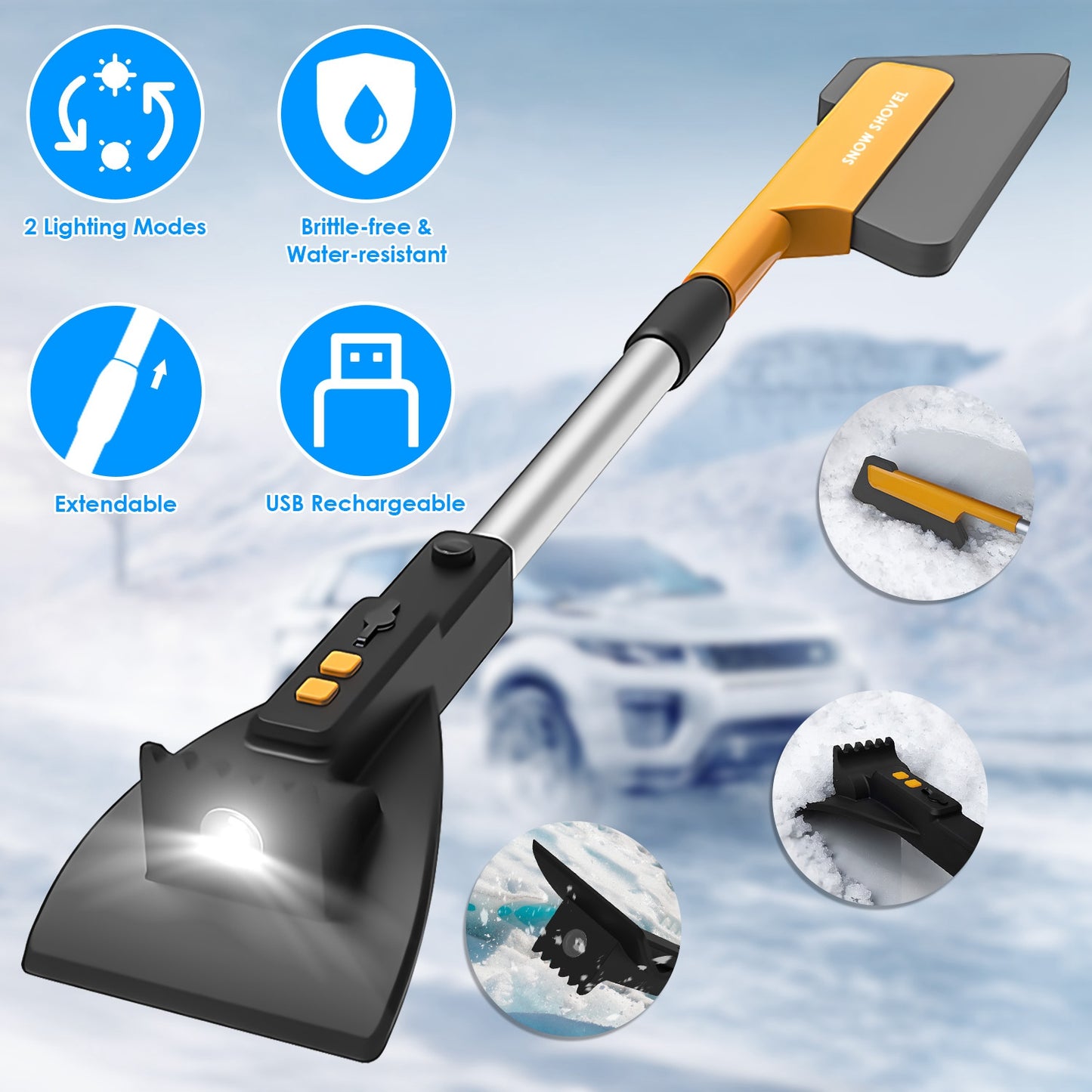 Telescopic Snow Brush with LED Lights and Ice Scraper