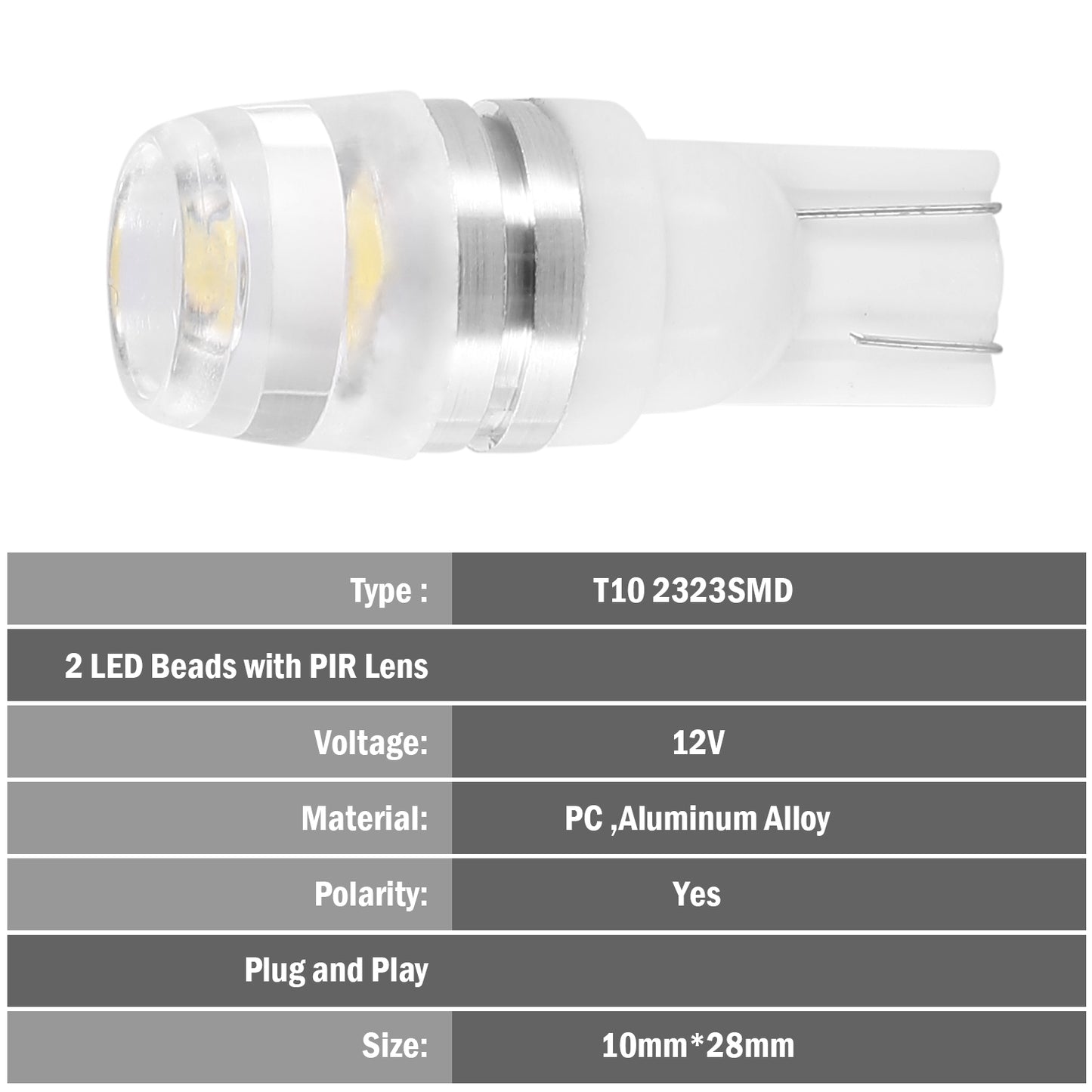 T10 LED Car Light Bulbs 20-Pack 6500K White 500lm Interior