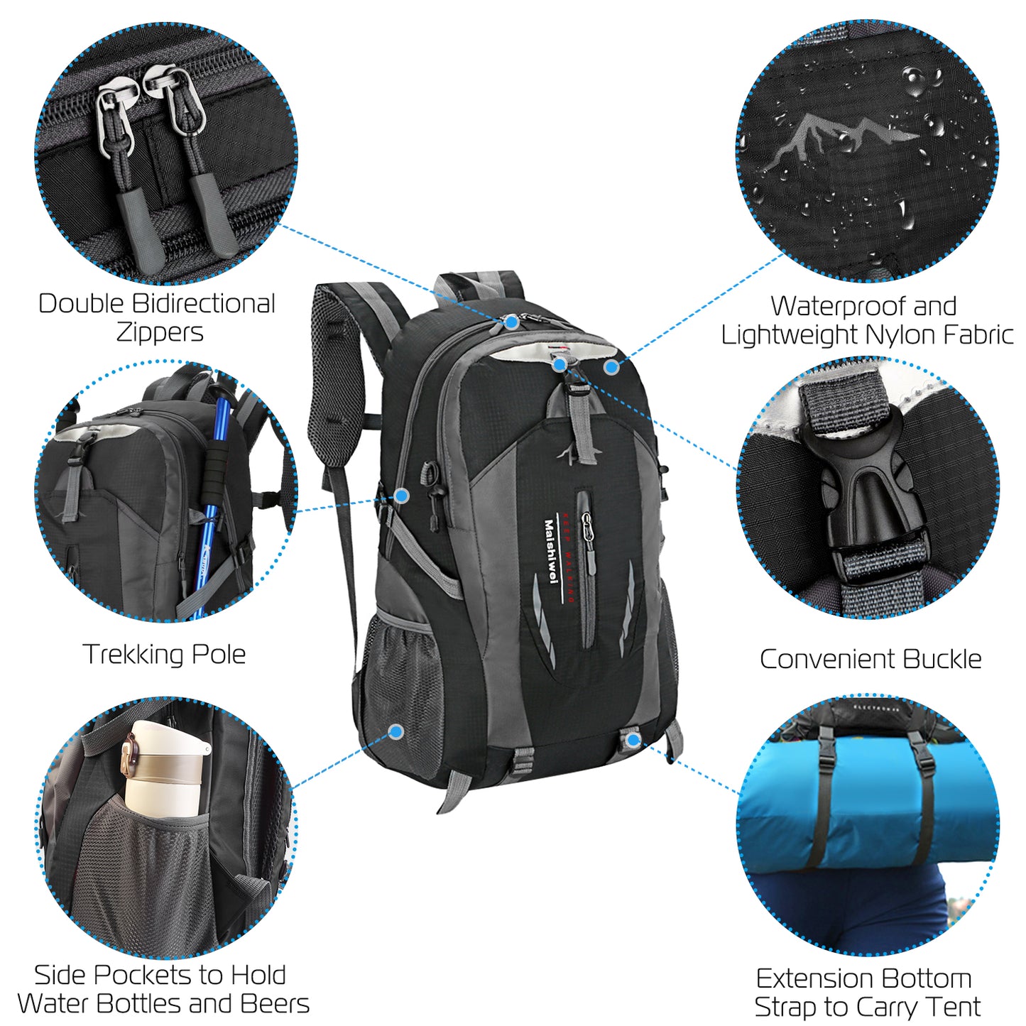 36L Waterproof Hiking Backpack with Ergonomic Design