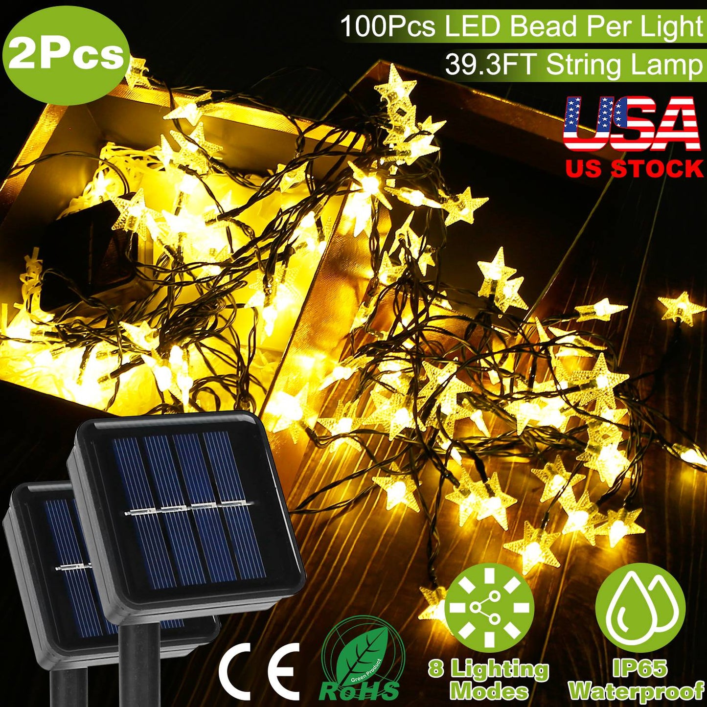 Solar Star String Lights 39.3ft 100 LED Waterproof Outdoor