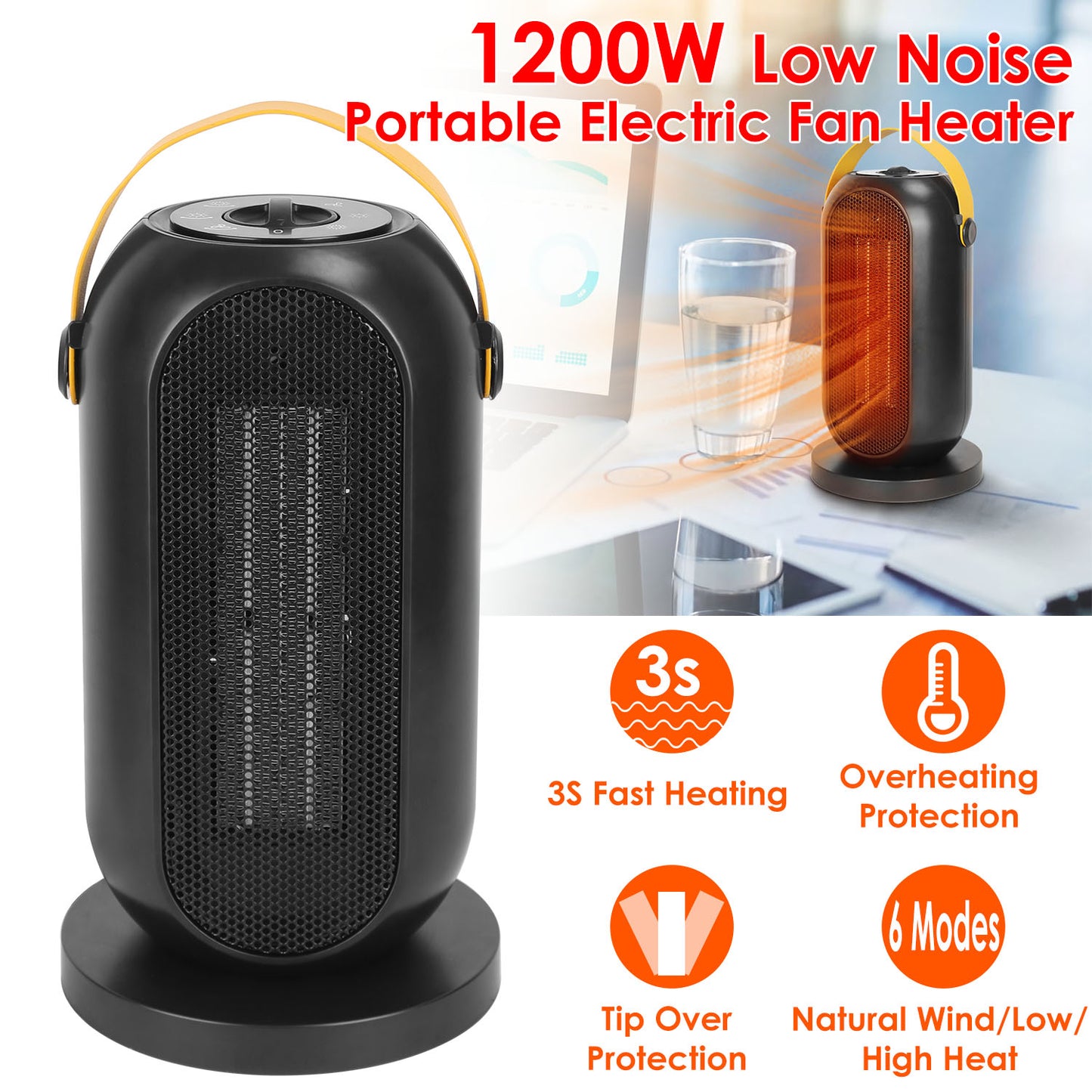 Portable Ceramic Space Heater with Oscillation & Fan Mode