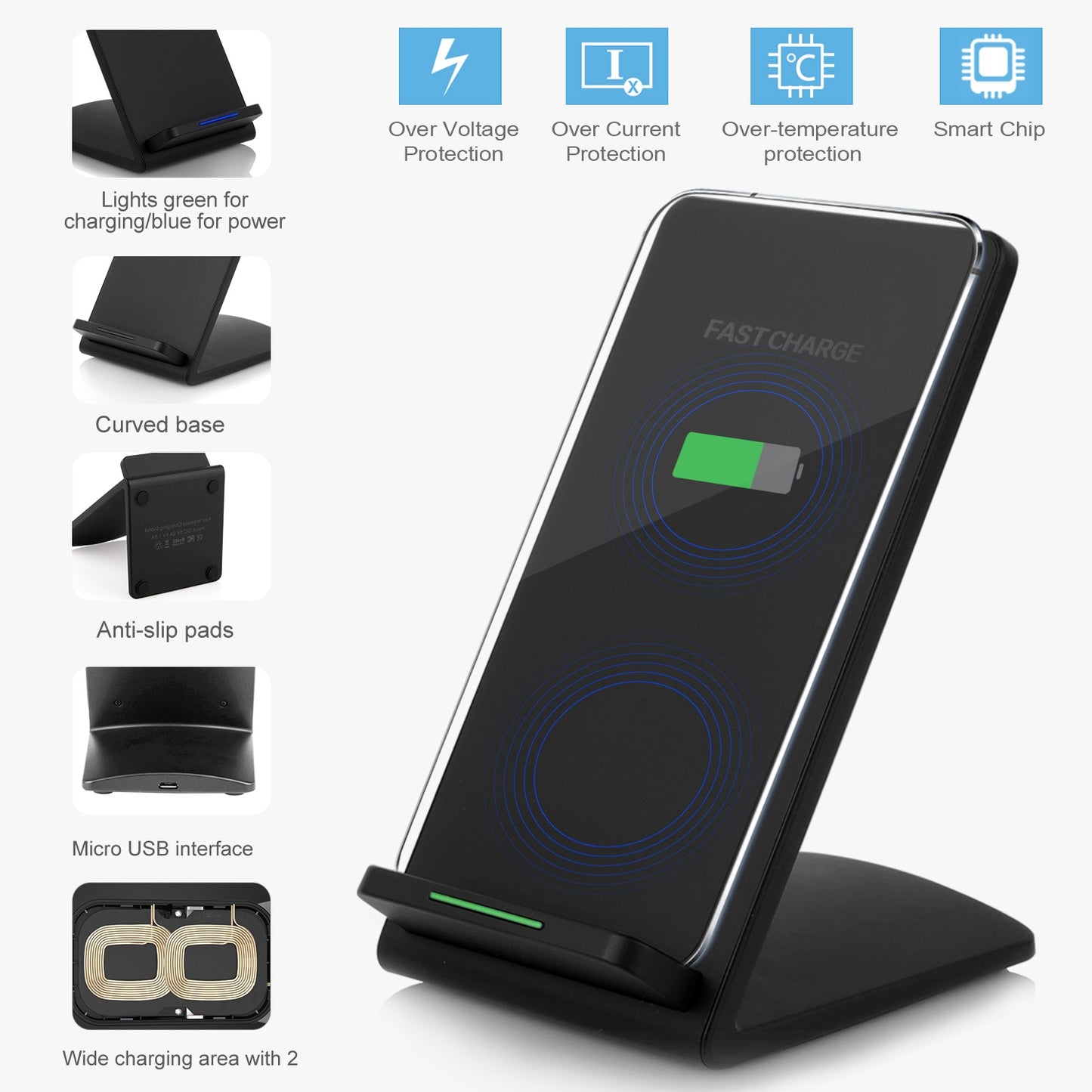 Wireless Charging Stand 10W Fast Charge Dual Coil Qi Certified