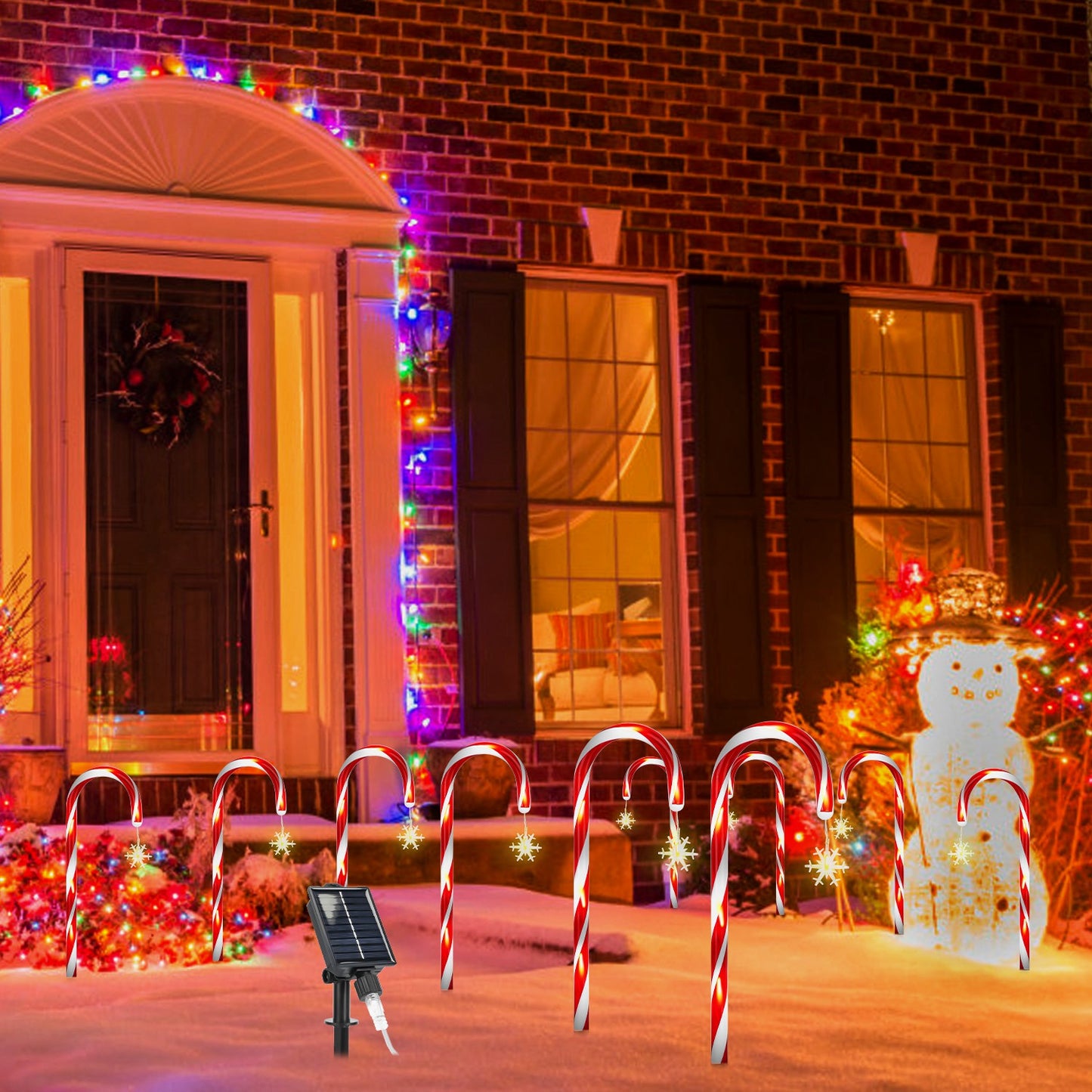 Solar Candy Cane Christmas Lights - 12 Canes, 72 LEDs, 8 Modes