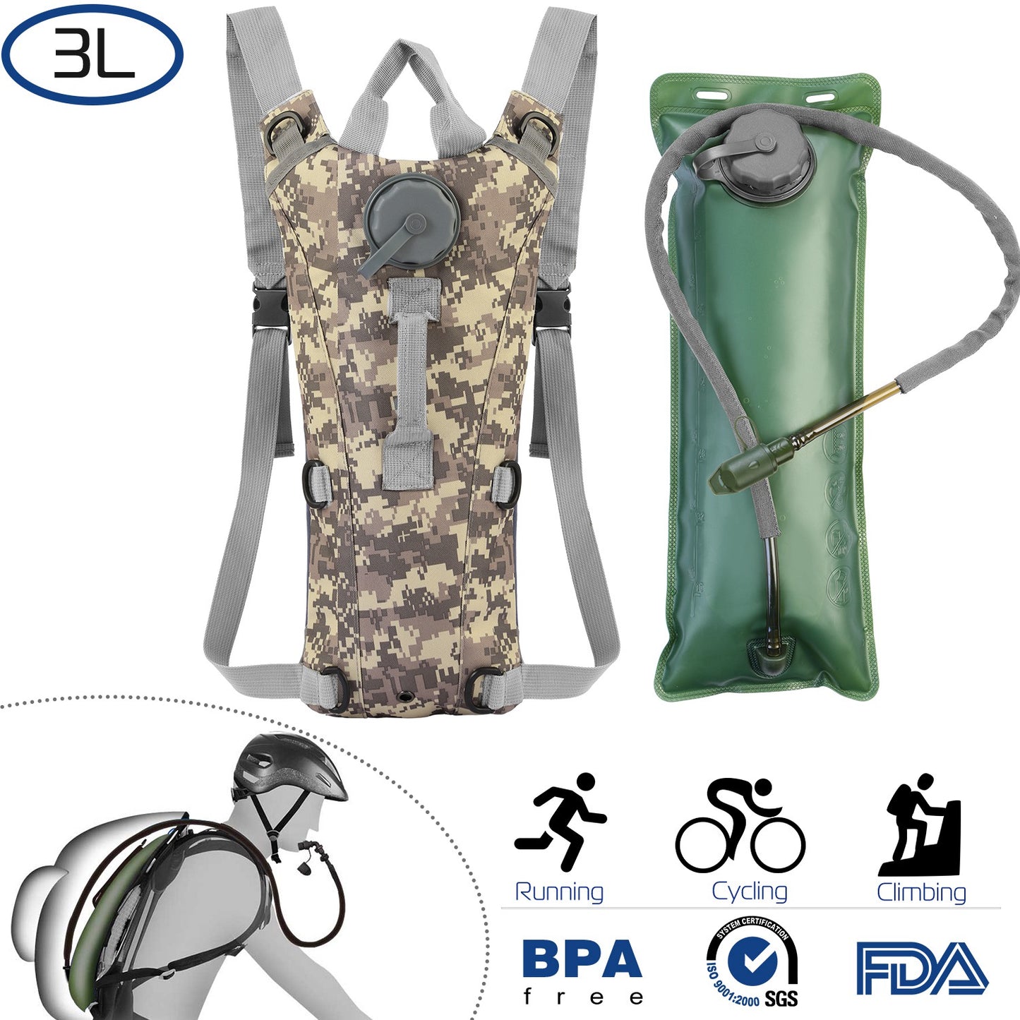 Tactical Hydration Pack with 3L Water Bladder