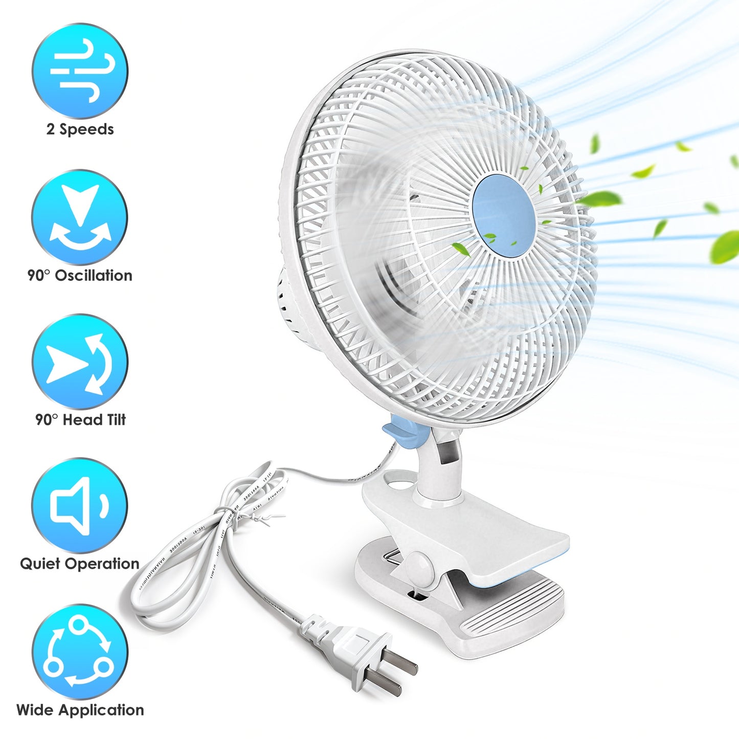 8.66" Clip-On Fan with 90° Oscillation & 2 Speed Settings