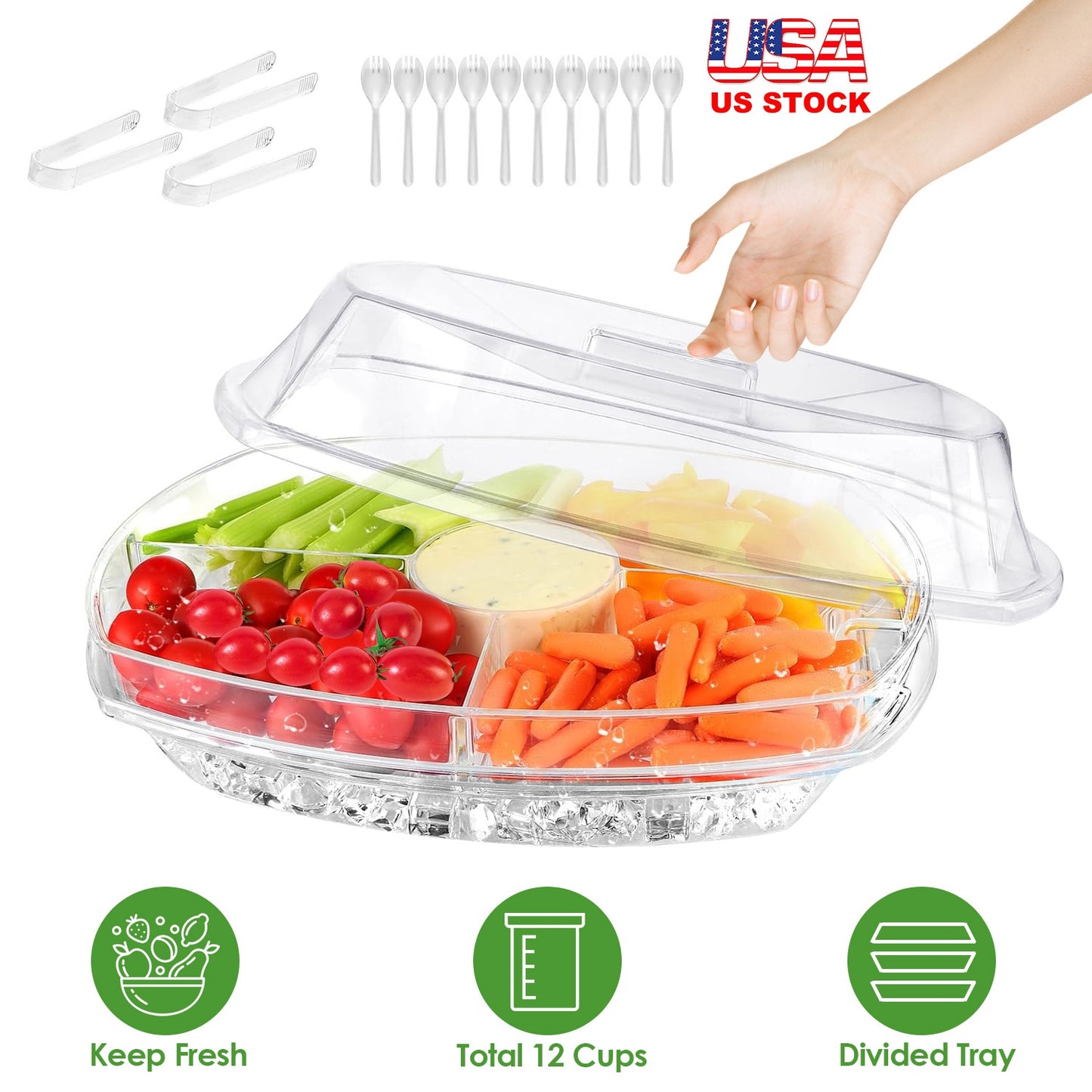Chilled Serving Tray with Lid and 4 Compartments