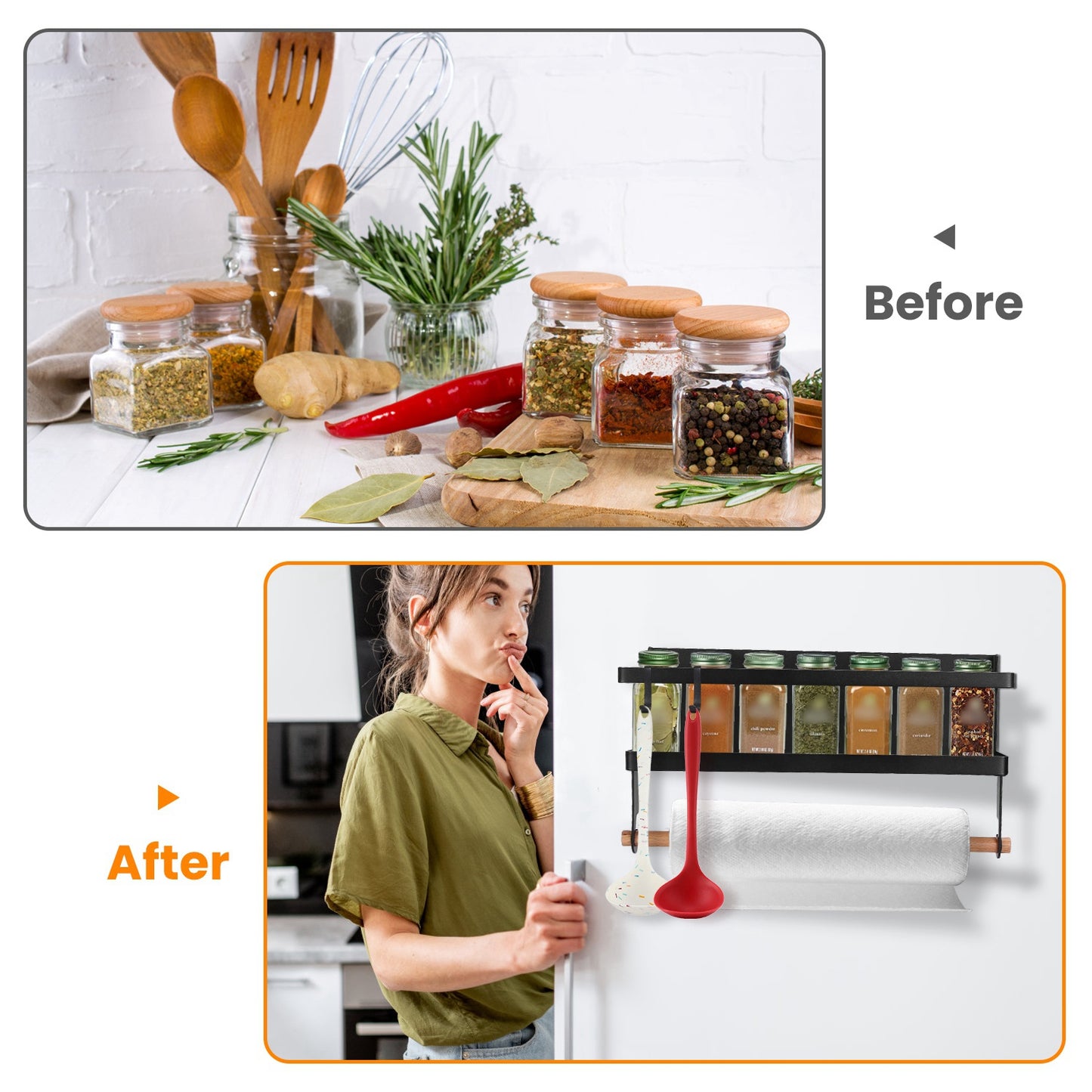 Magnetic Spice Rack for Refrigerator with Paper Towel Holder