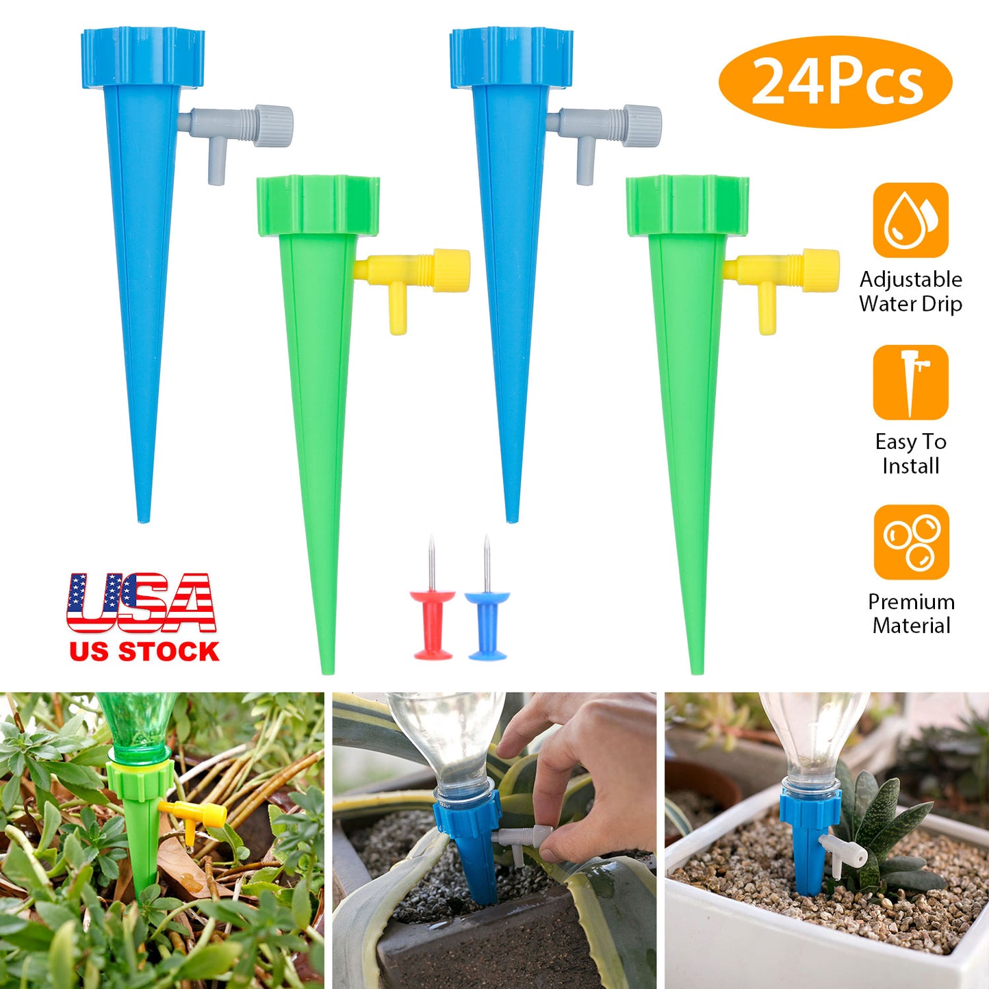 Plant Watering Spikes with Adjustable Valve - 24 Pack