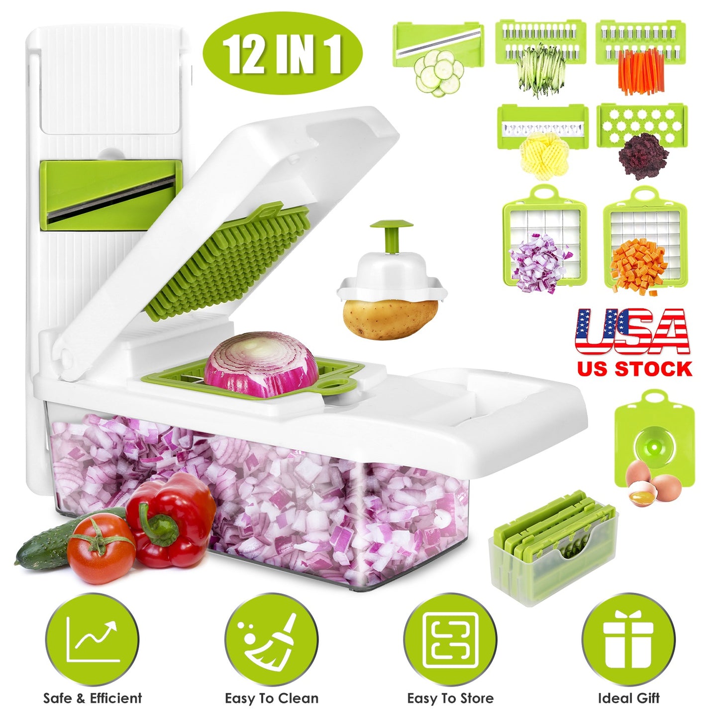 Vegetable Chopper 12-in-1 with Container and Hand Protector