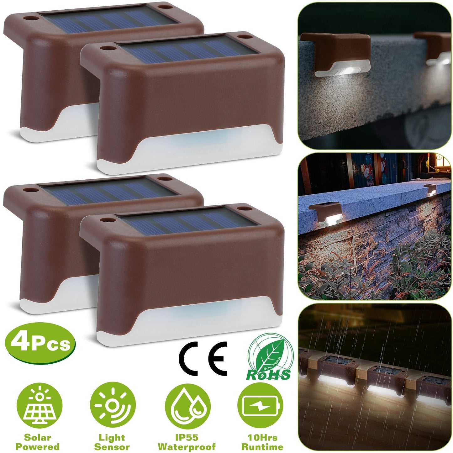 Solar Powered LED Step Lights 4-Pack with Dusk to Dawn Sensor