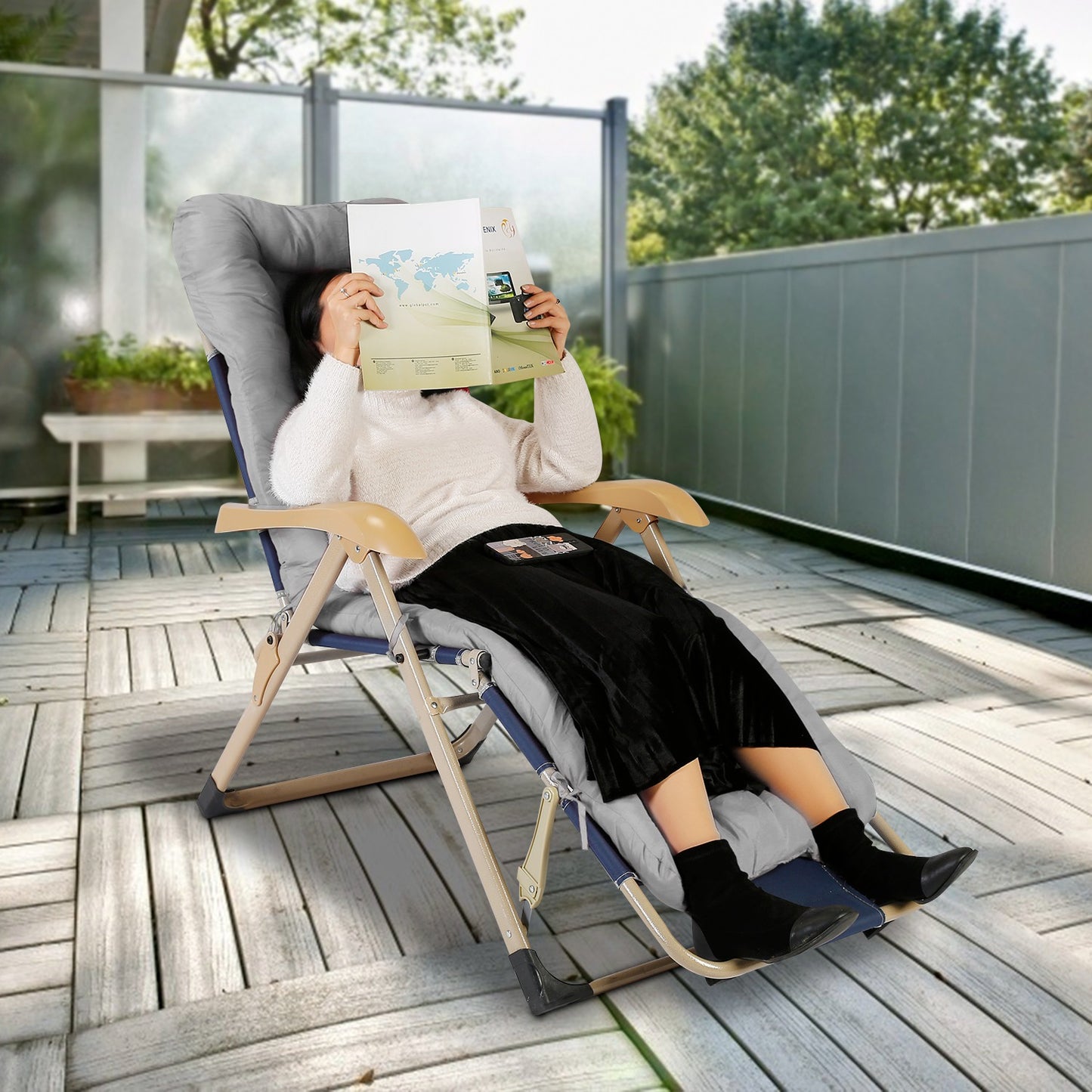 Chaise Lounger Cushion 67x22in with Secure Straps