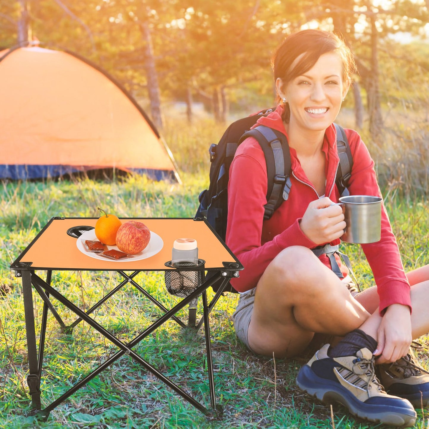 Foldable Camping Table with Cup Holders & Carry Bag (2-Pack)
