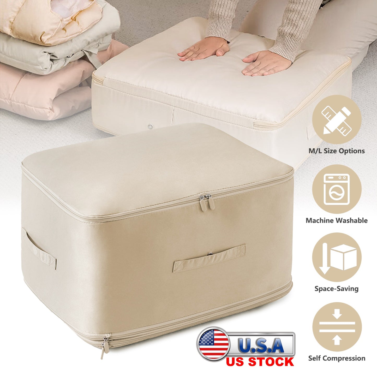 Foldable Storage Bag for Comforters and Bedding with Compression