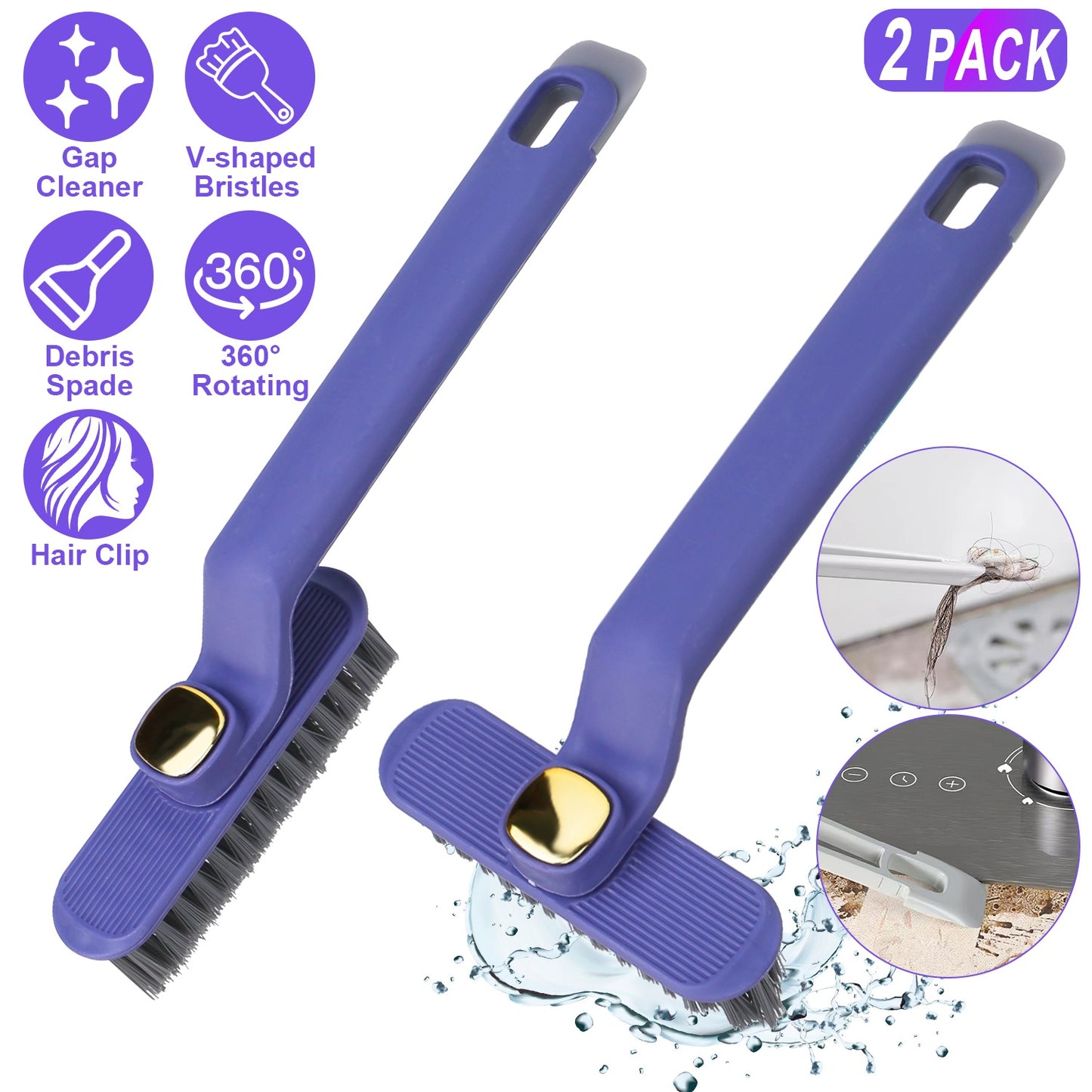 Rotating Crevice Cleaning Brush Set with Hair Clip Tool