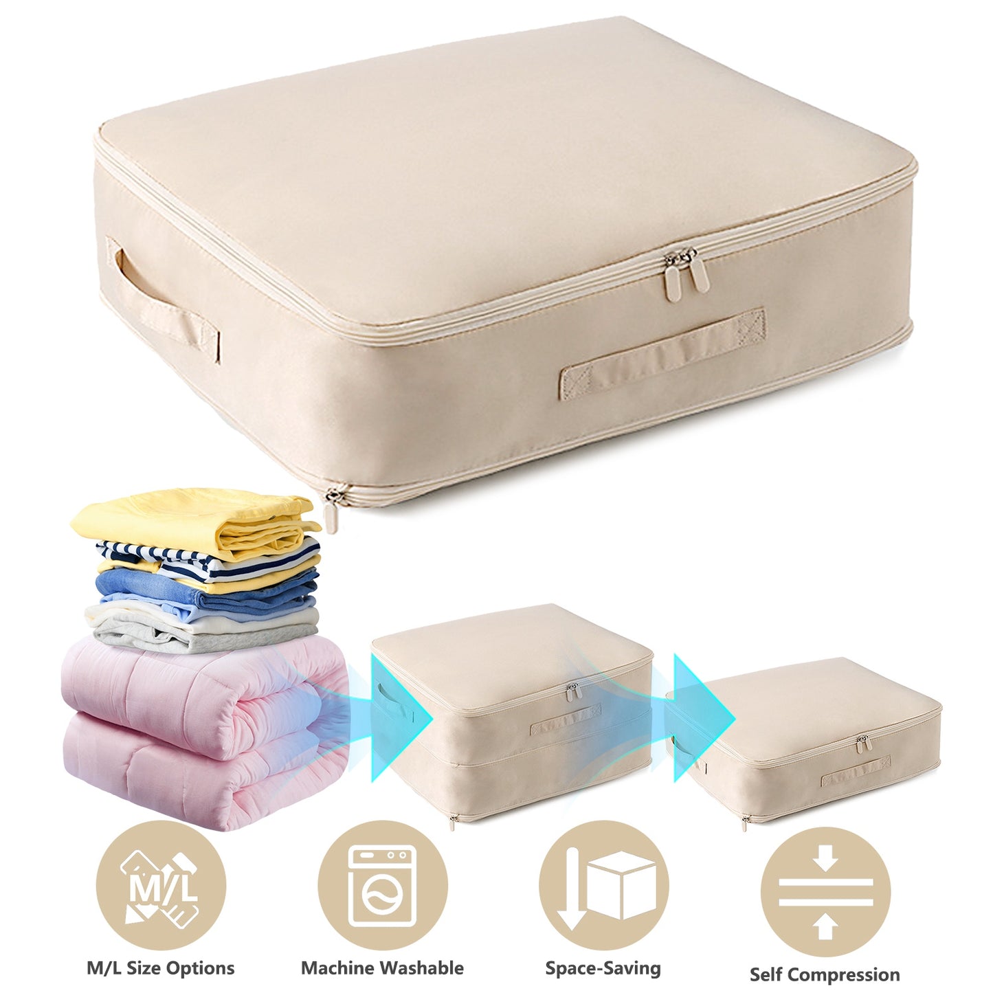 Foldable Storage Bag for Comforters and Bedding with Compression