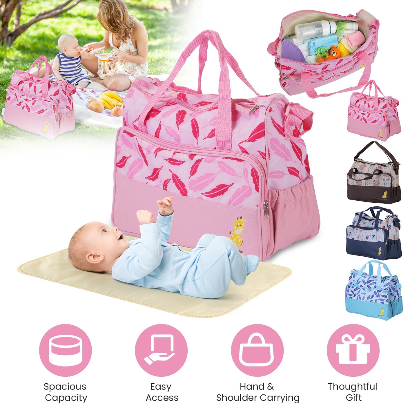 5-Piece Diaper Bag Set with Bottle Bag and Changing Pad