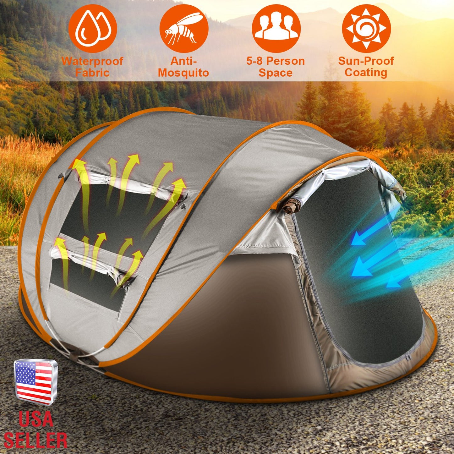 Pop Up Tent 5-8 Person Instant Setup Waterproof Camping Tent