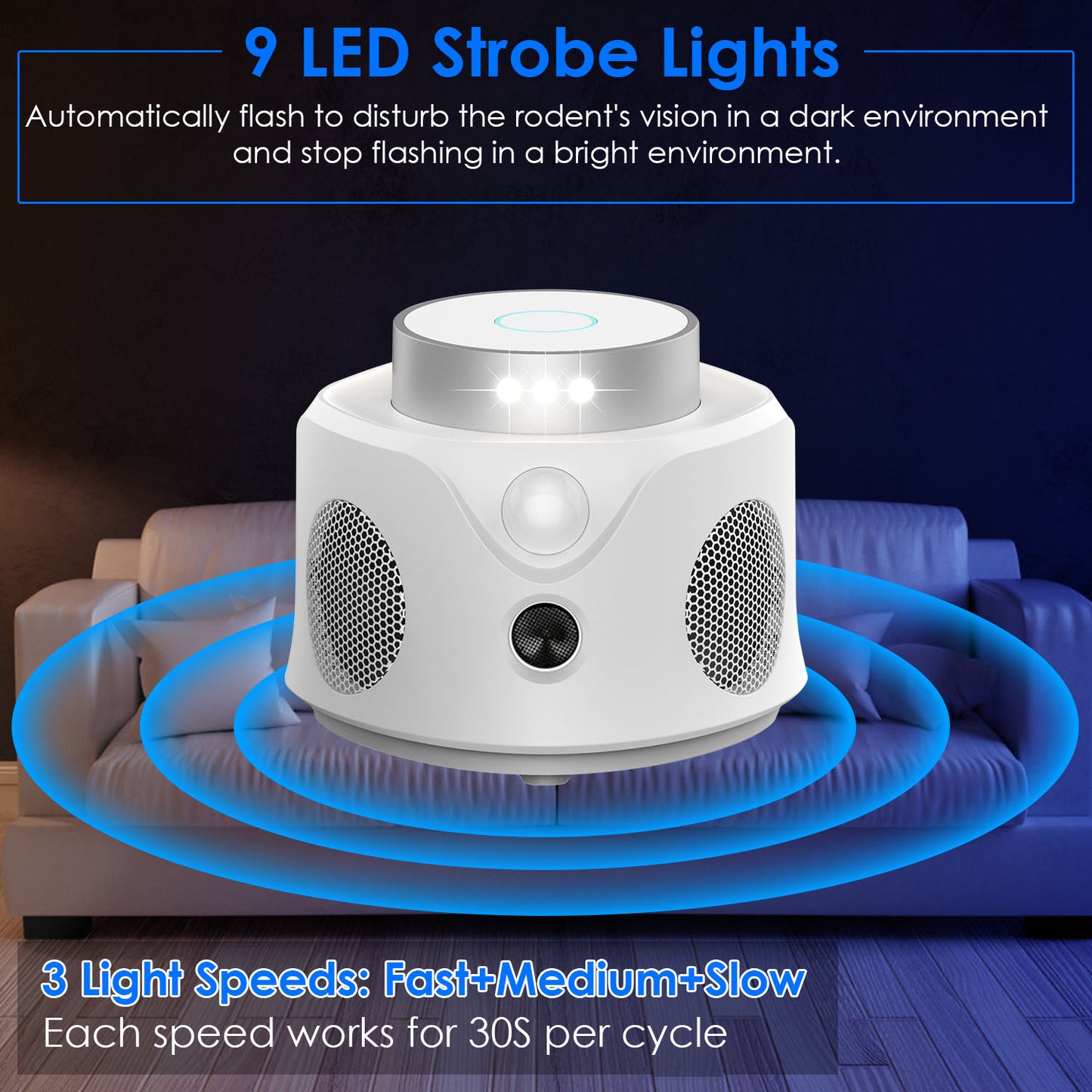 Ultrasonic Rodent Repeller with 360° Protection & LED Lights