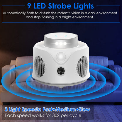 Ultrasonic Rodent Repeller with 360° Protection & LED Lights