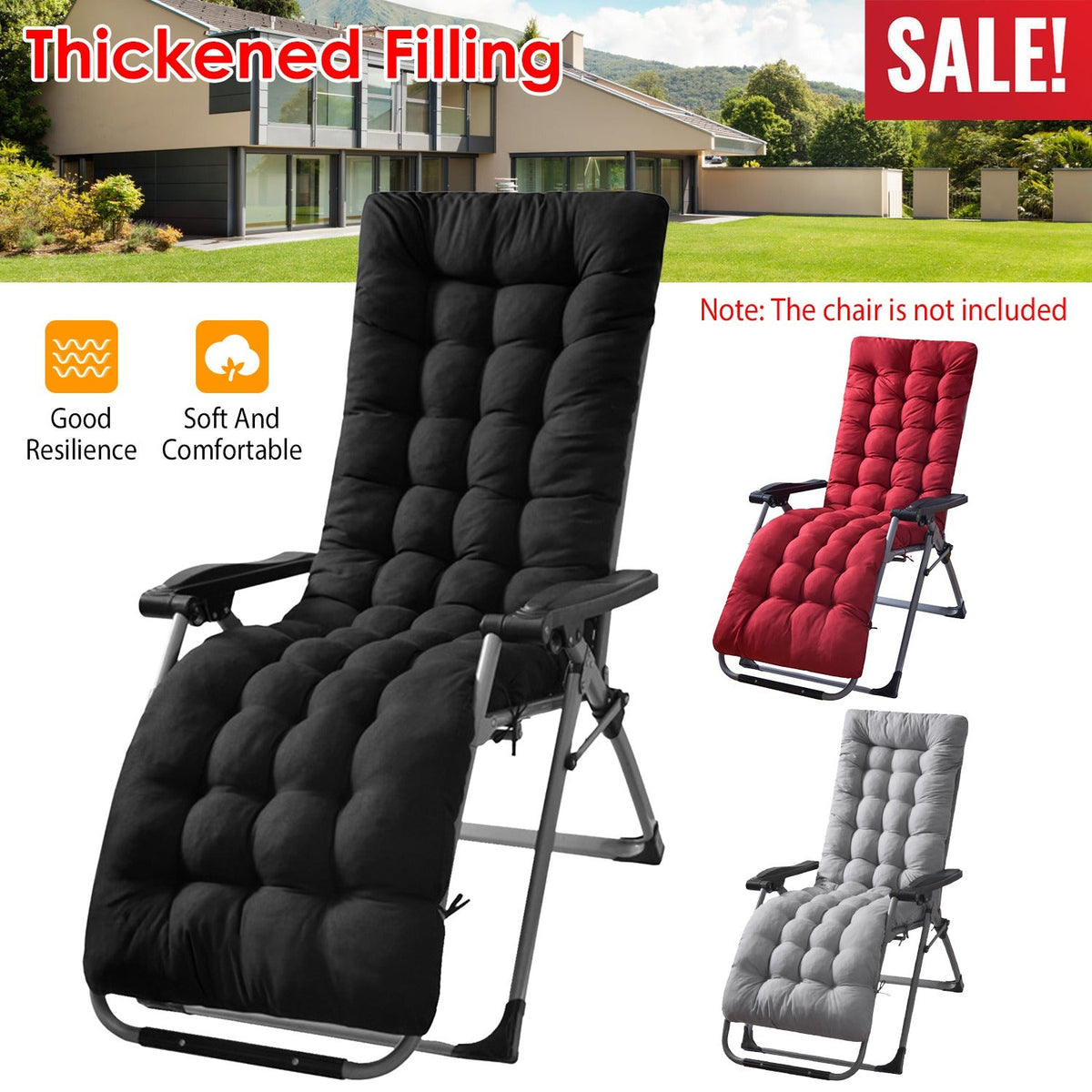 71x22in Chaise Lounger Cushion Recliner Rocking Chair Sofa Mat Deck Chair Cushion