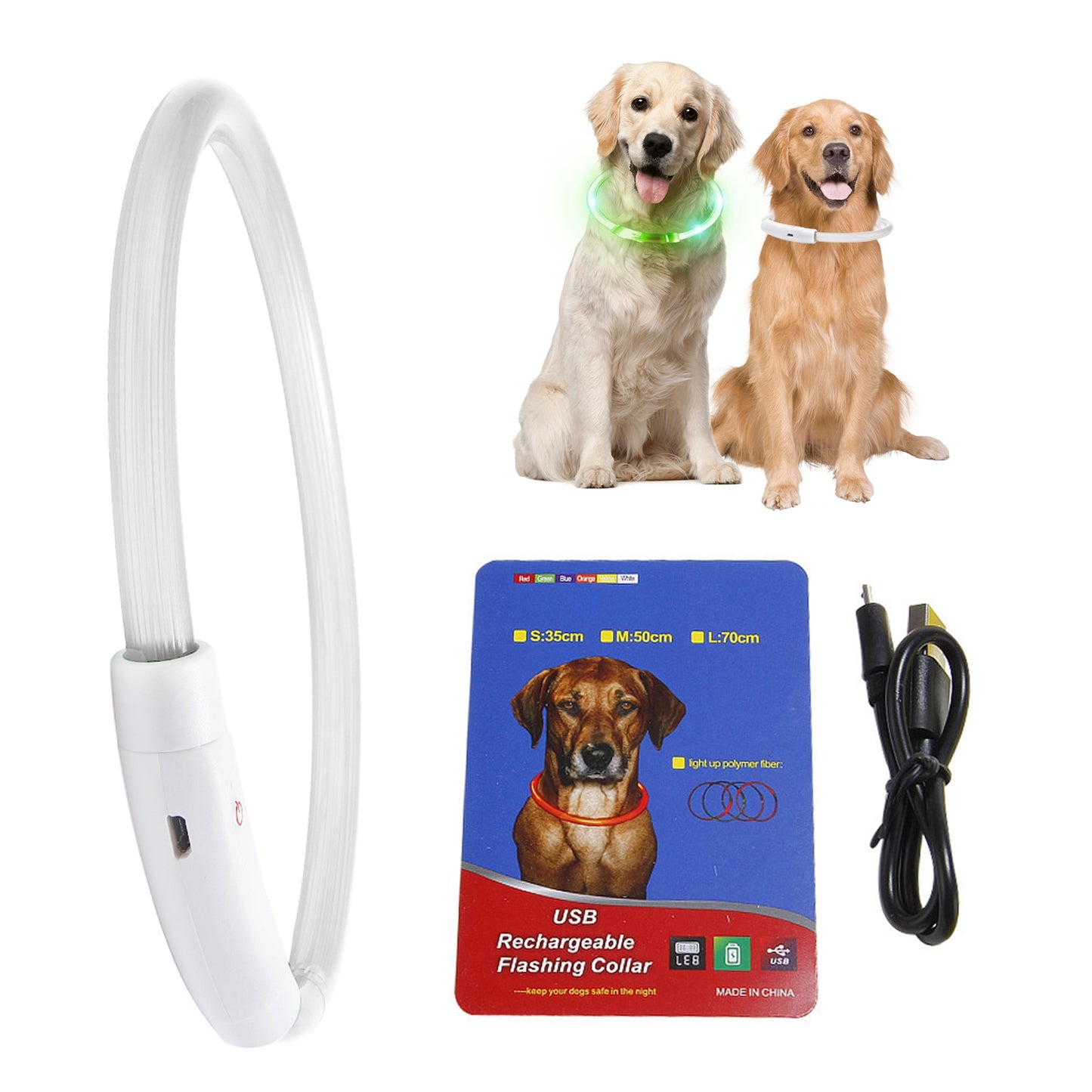 LED Dog Collar USB Rechargeable Multi-Color Safety Light