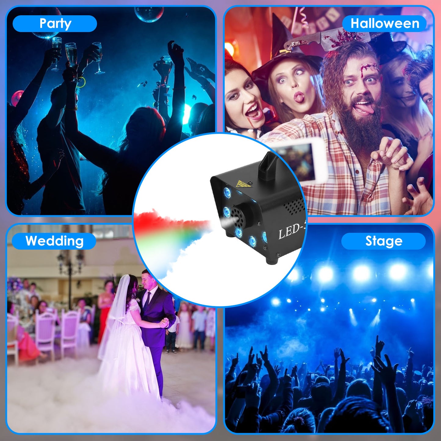 500W Fog Machine with LED Lights and Remote Control