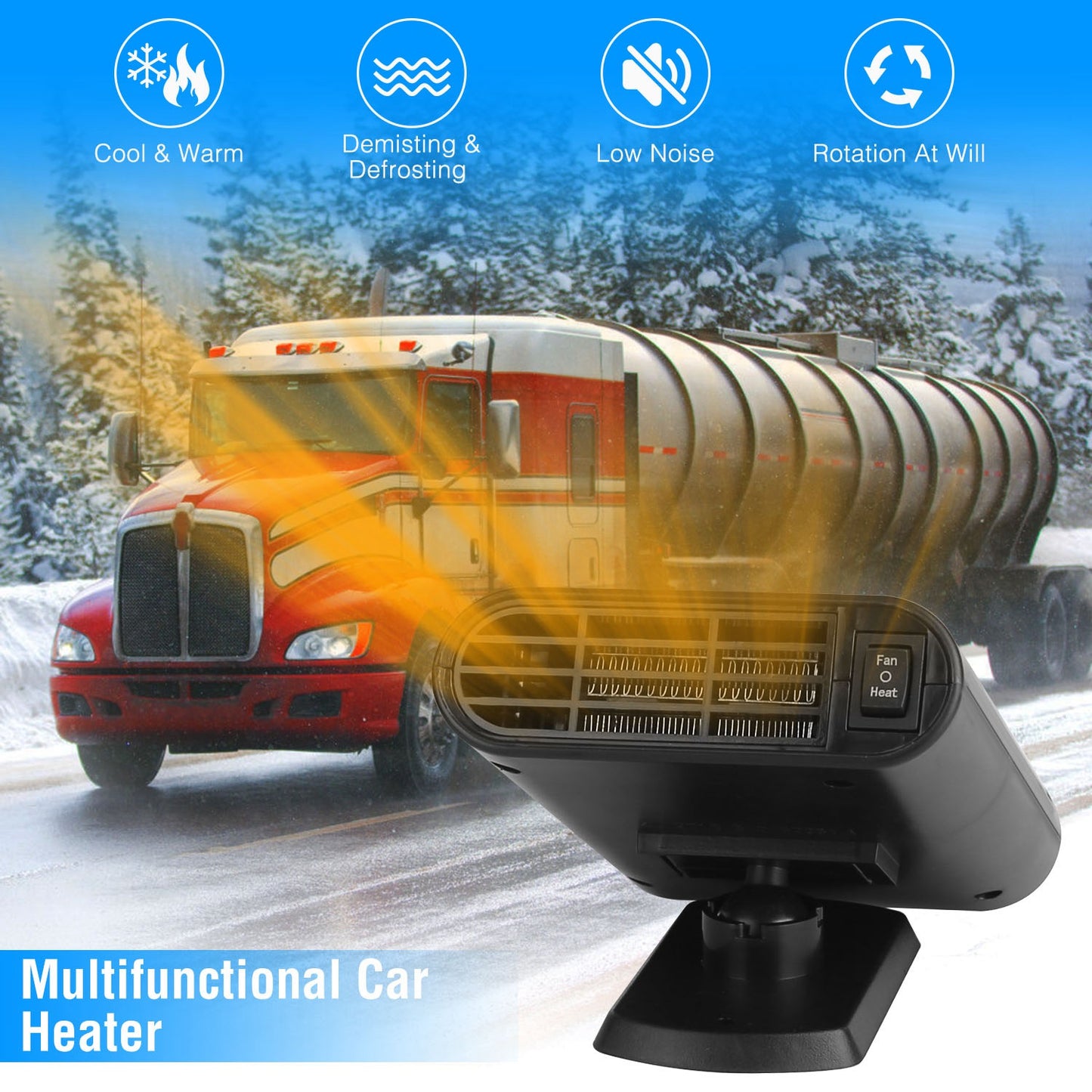 Portable Car Heater 150W 2-in-1 Defroster Fan with 360° Base