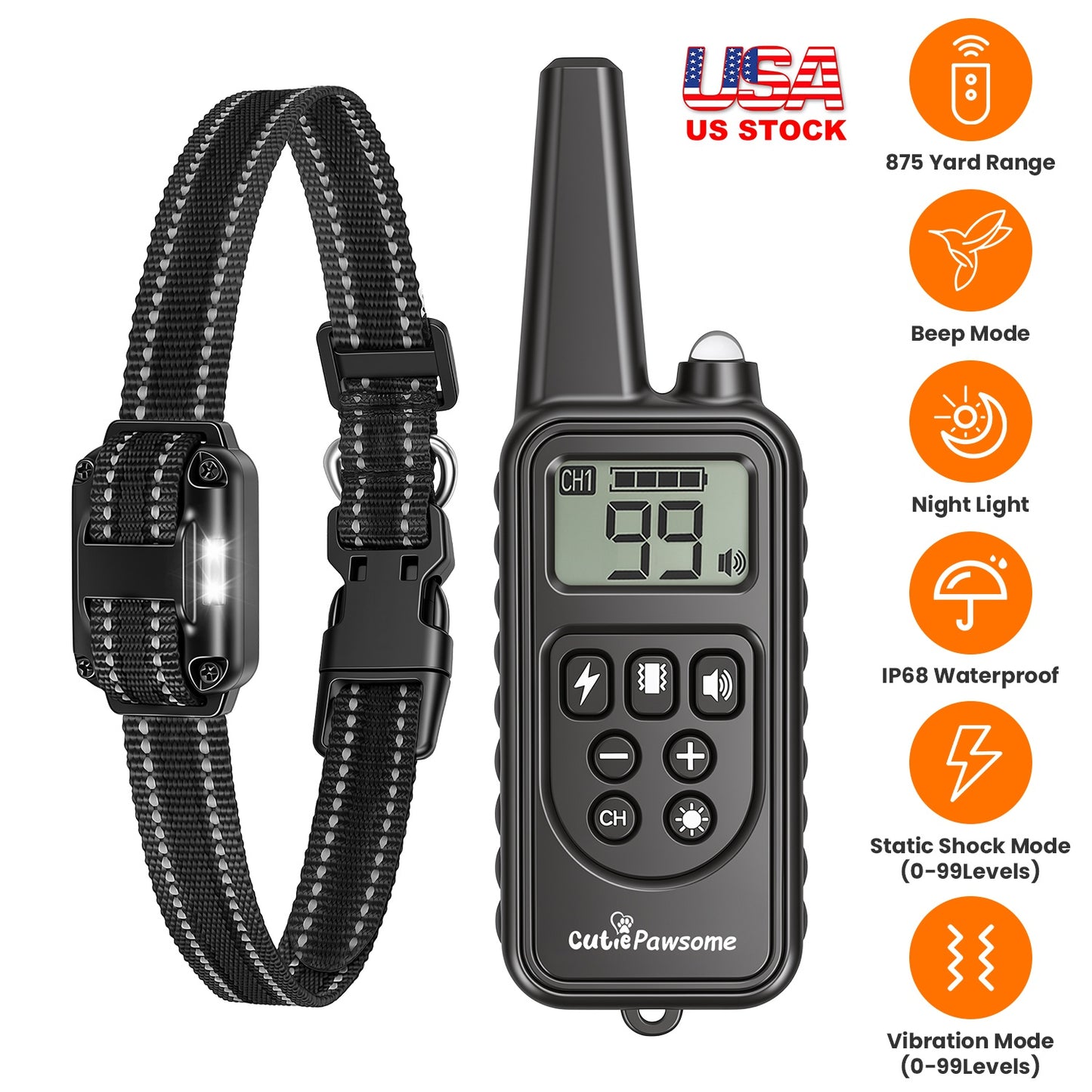 Dog Training Collar Receiver with Adjustable Belt IP67 Waterproof