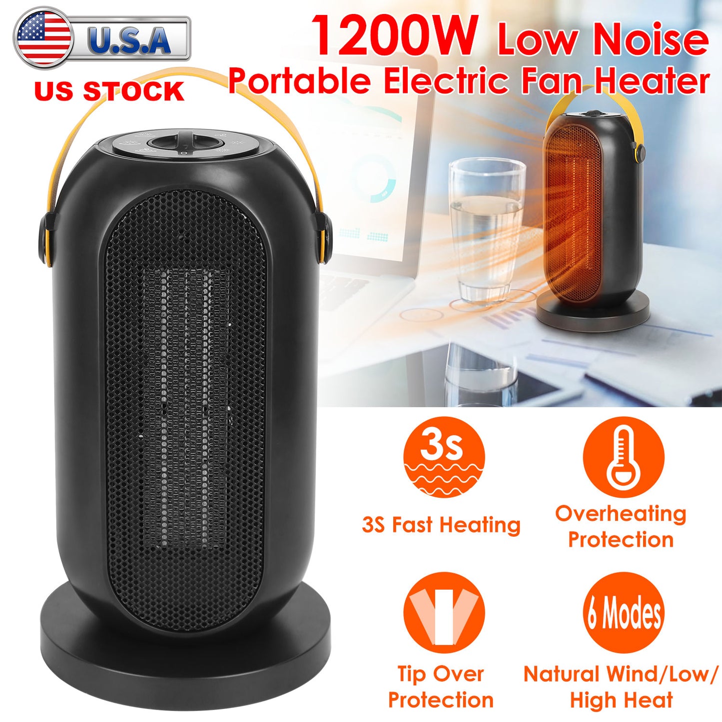 Portable Ceramic Space Heater with Oscillation & Fan Mode