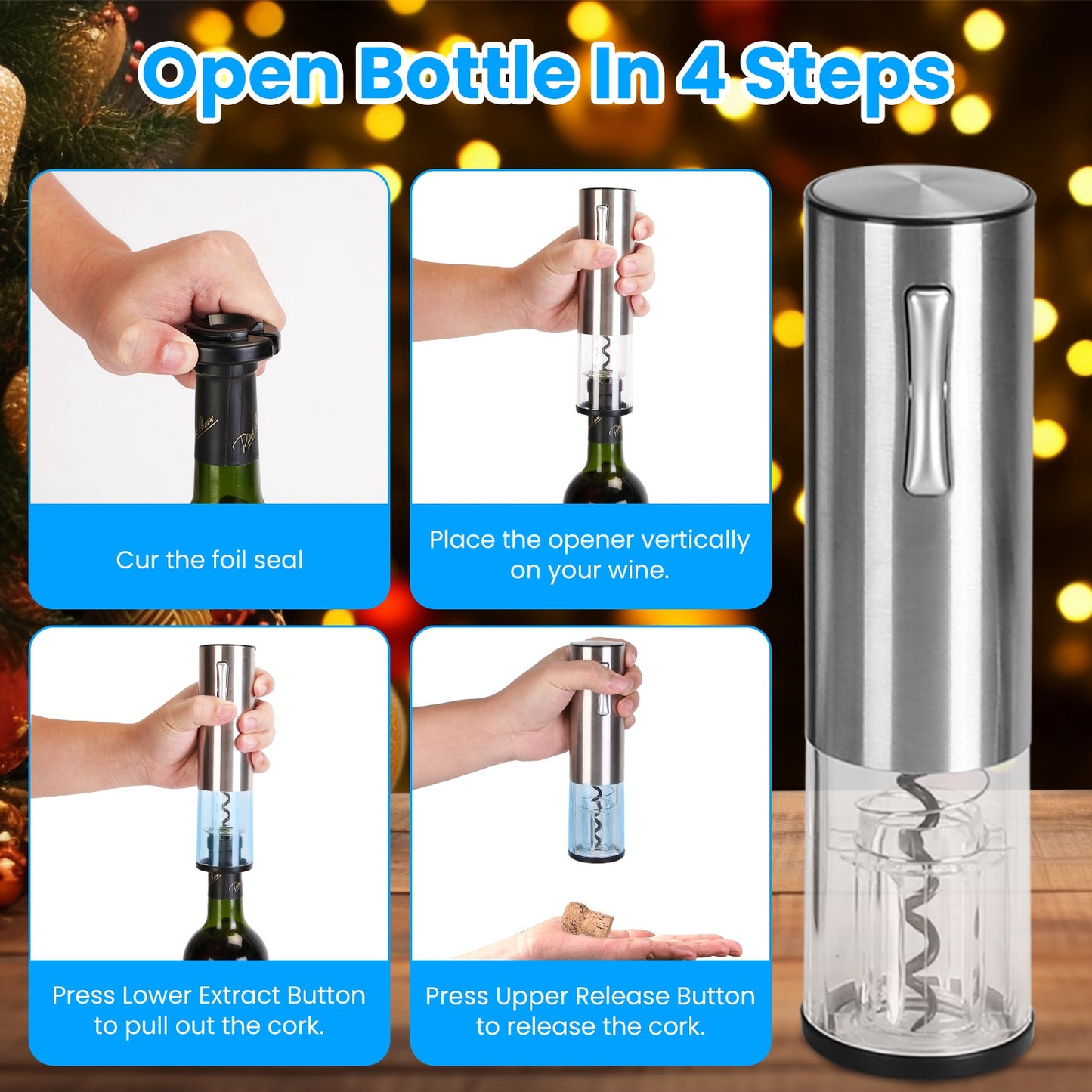 Electric Wine Opener Set 4-in-1 with Aerator & Stopper