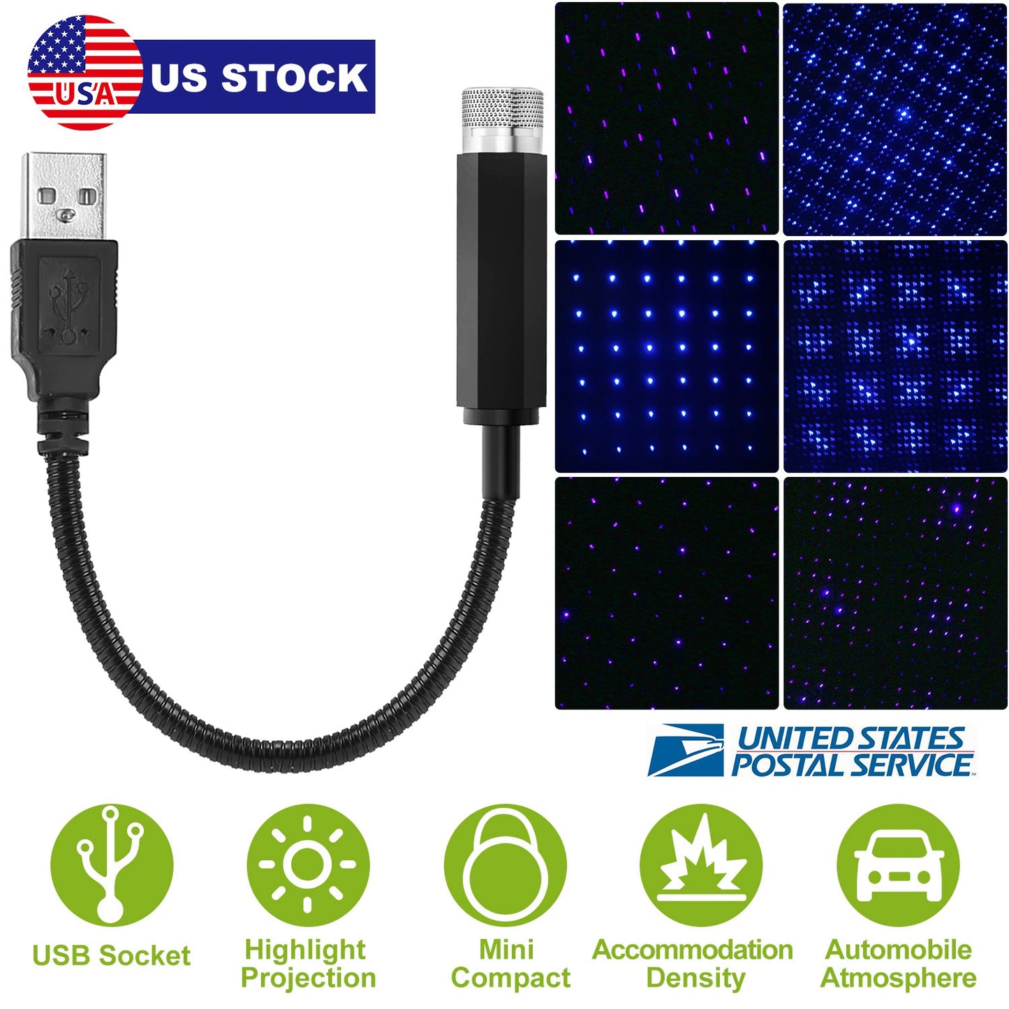 USB Star Projector Night Light for Car Interior Ceiling