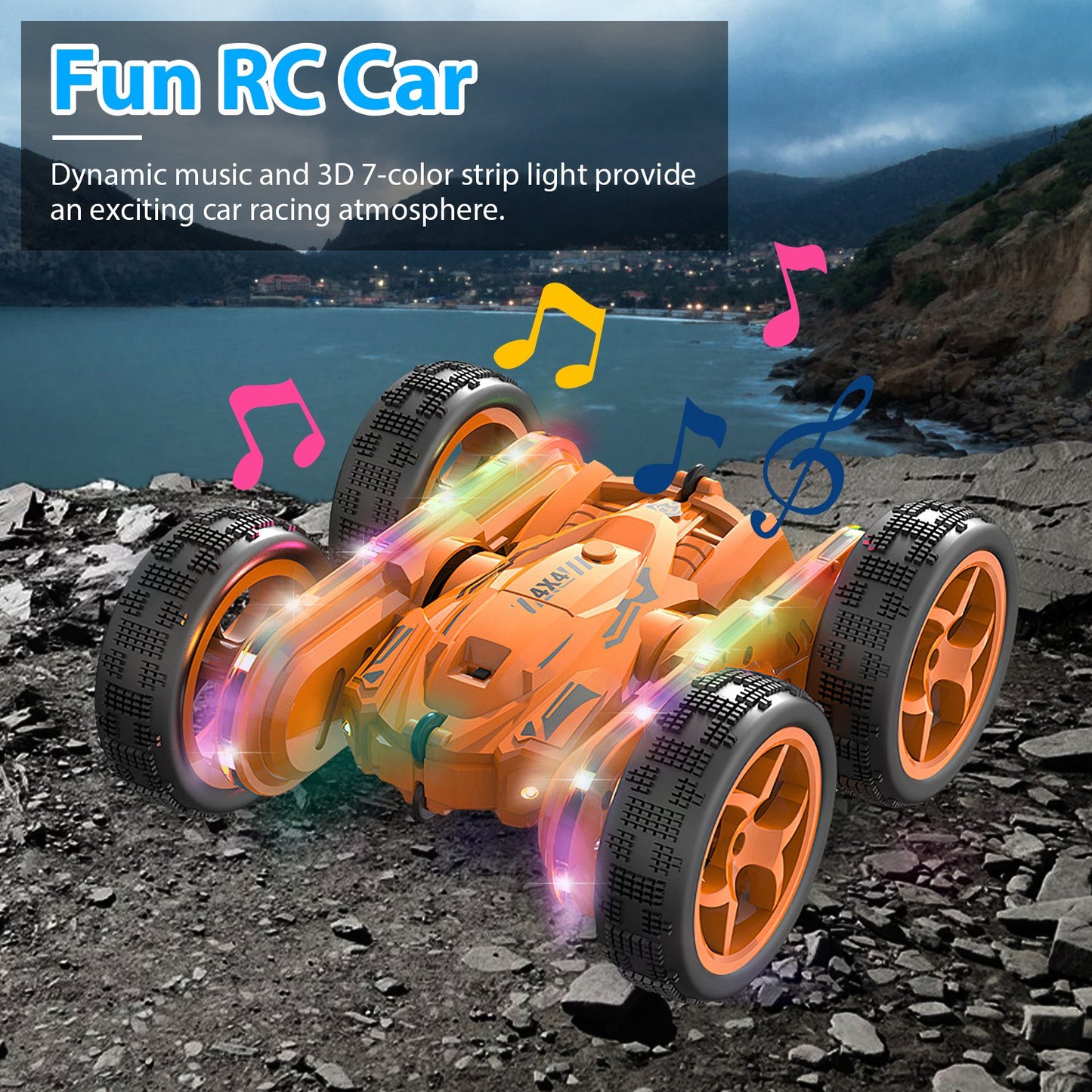 RC Stunt Car with LED Lights & Music - 4WD Remote Control