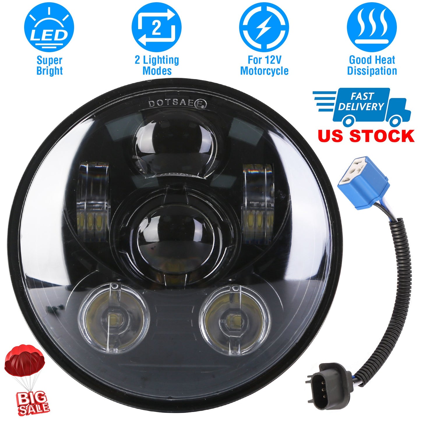 5.75 Inch LED Motorcycle Headlight with High/Low Beam