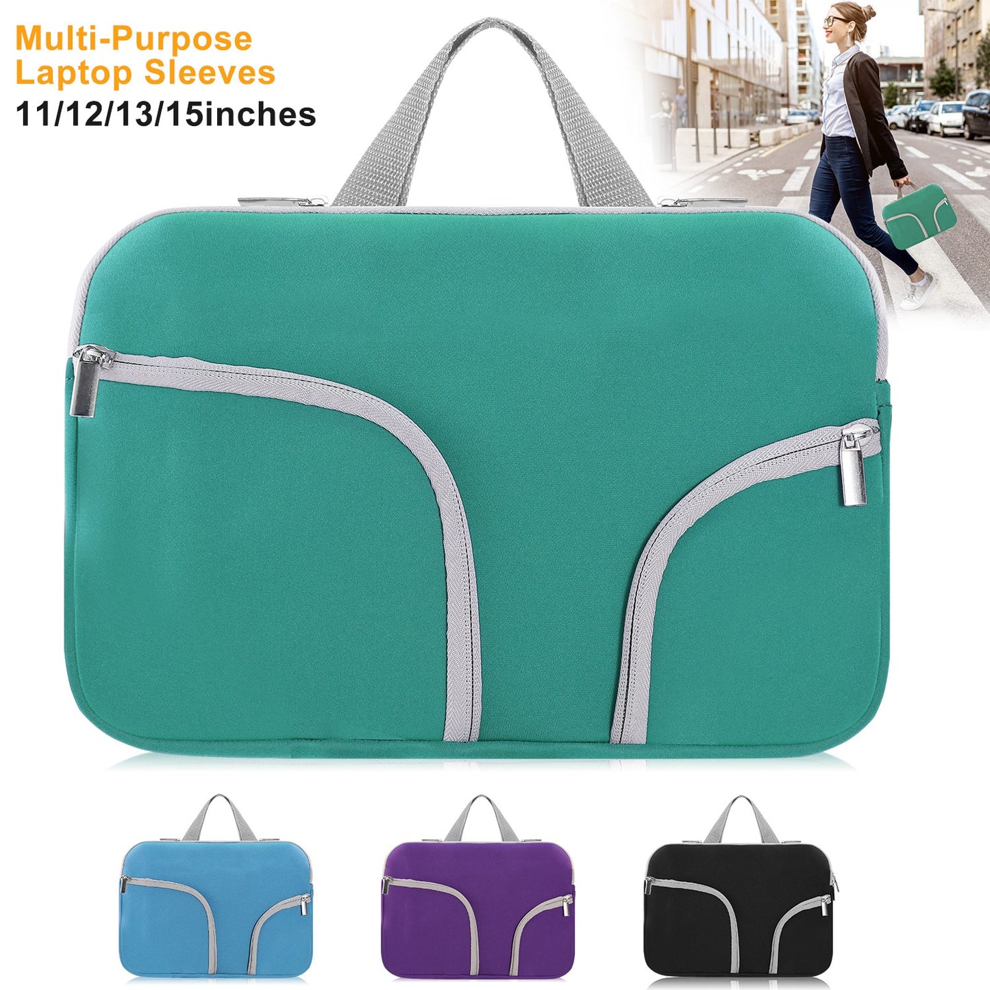 Laptop Sleeve Bag with Front Pockets - Neoprene Protection