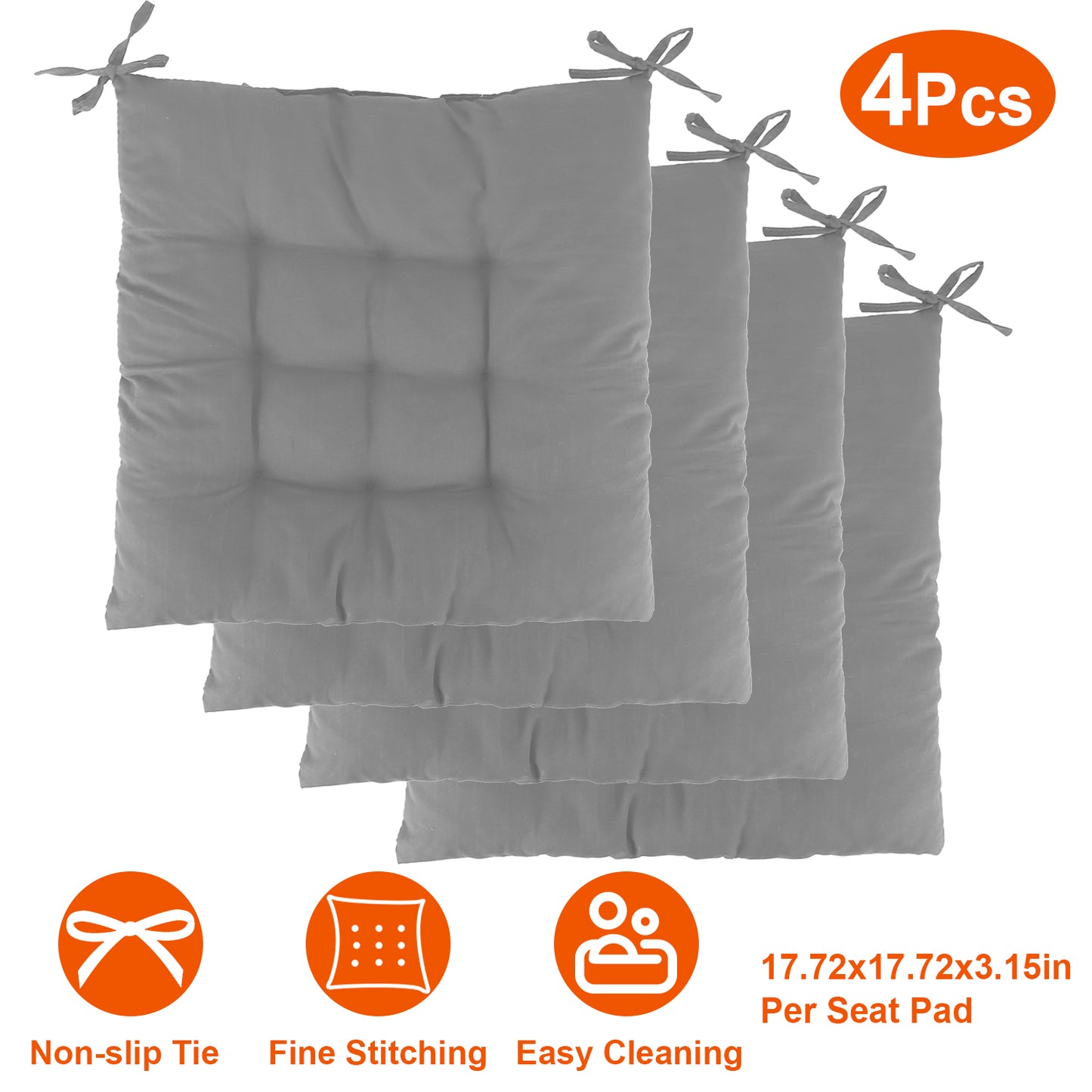 Square Chair Cushion Pads with Ties - 17.72" (Set of 4)
