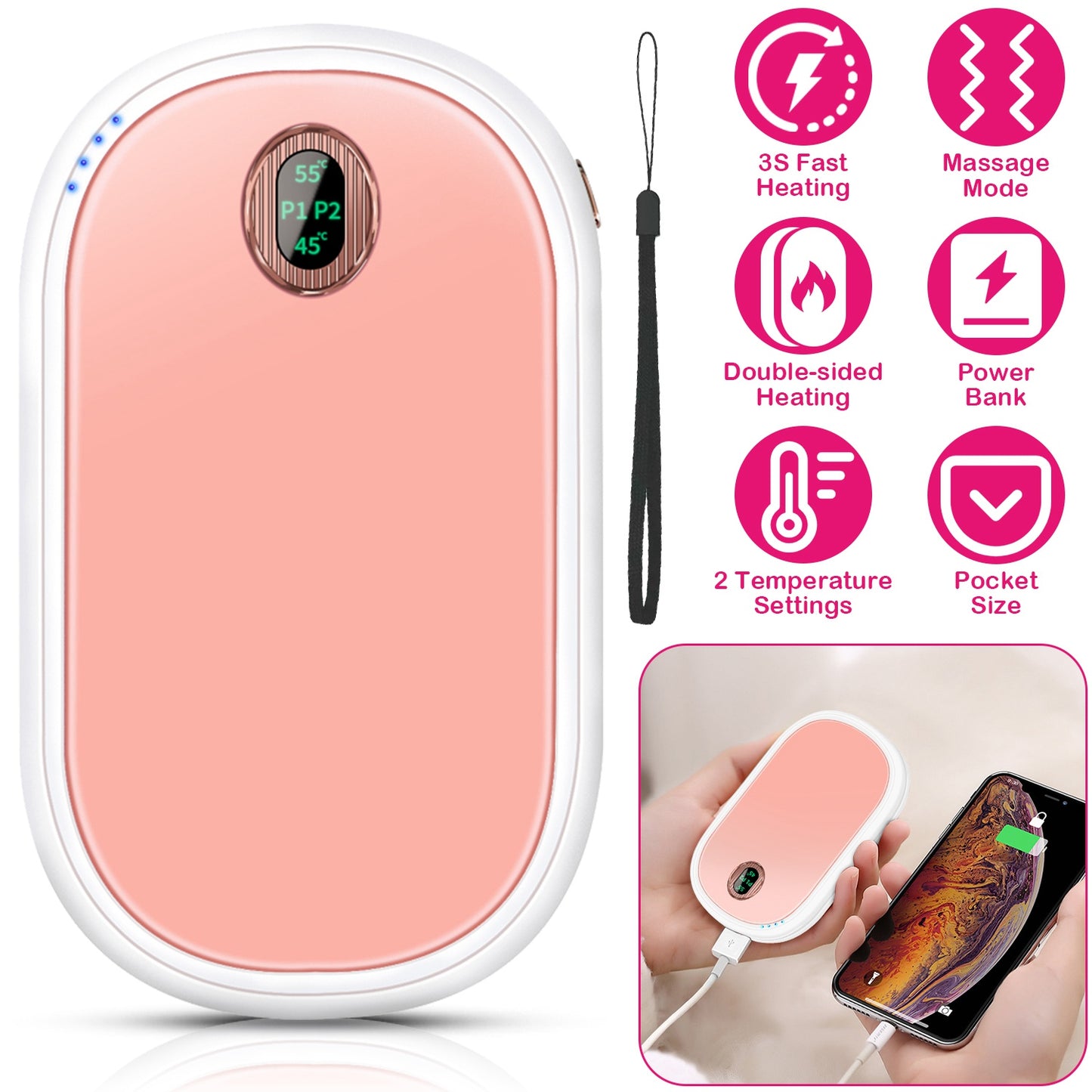 Rechargeable Hand Warmer with Power Bank & Digital Display