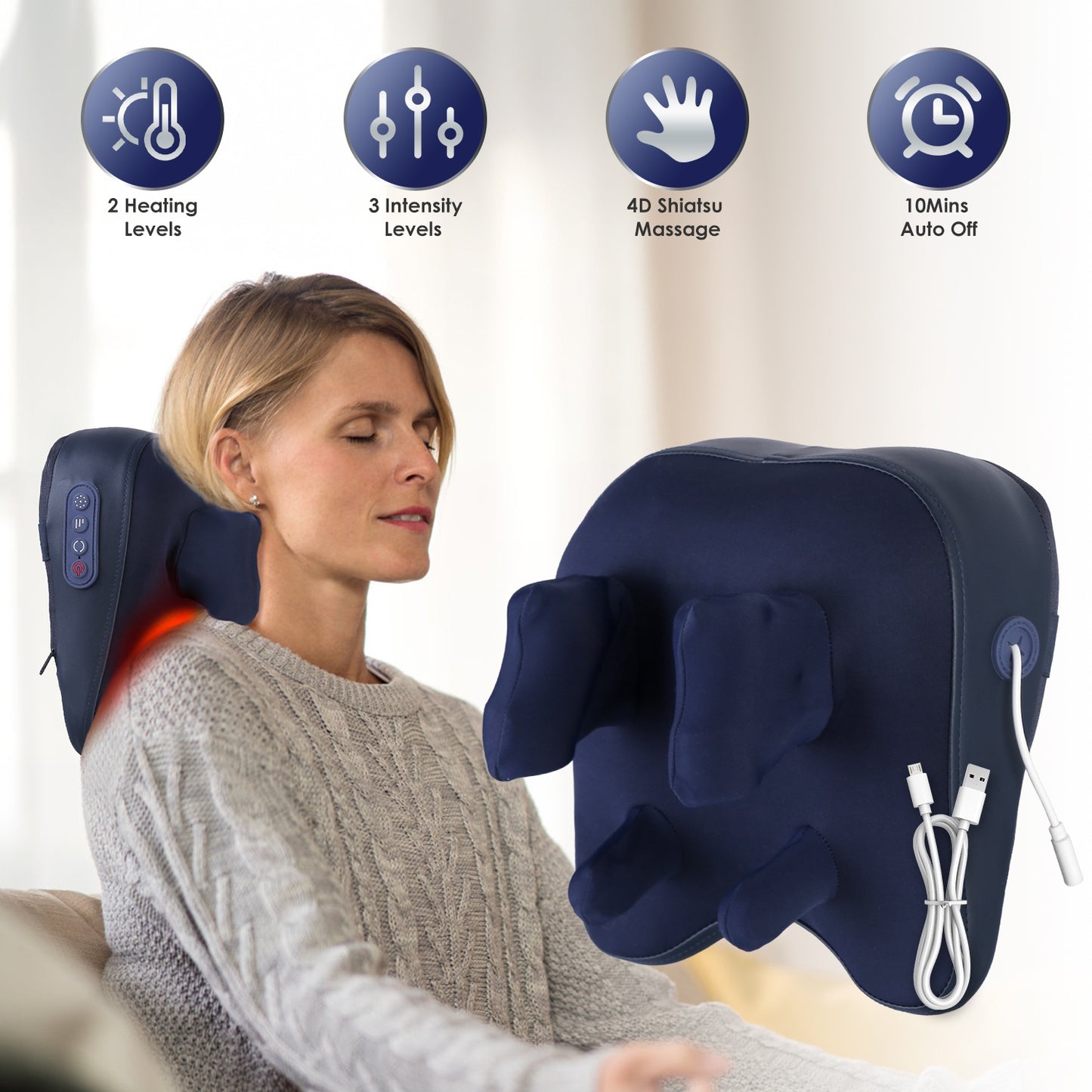 Cordless Neck Massager with Heating and 4D Shiatsu Kneading