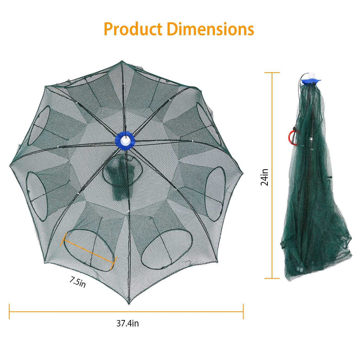 Foldable Fishing Bait Trap with 8 Entrances for Crab & Shrimp