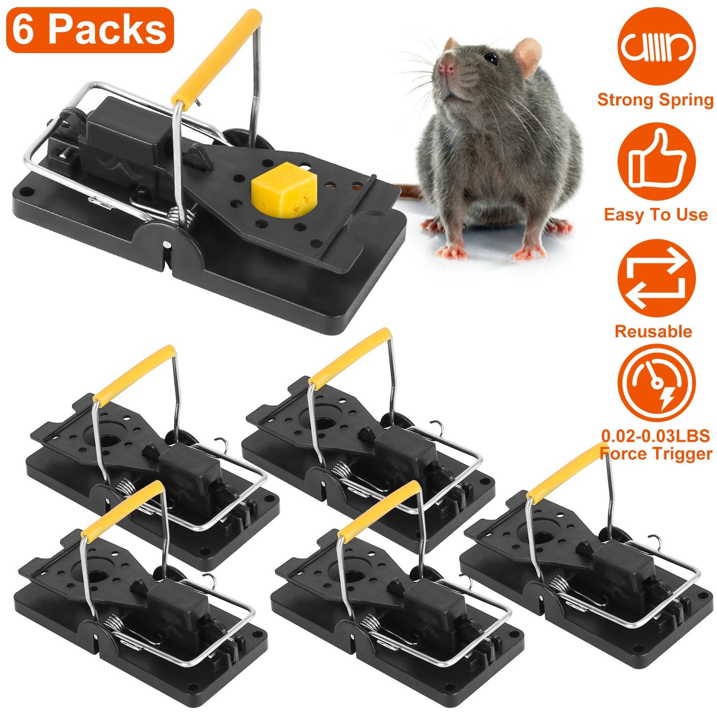 Reusable Mouse Traps 6-Pack with Sensitive Spring Trigger