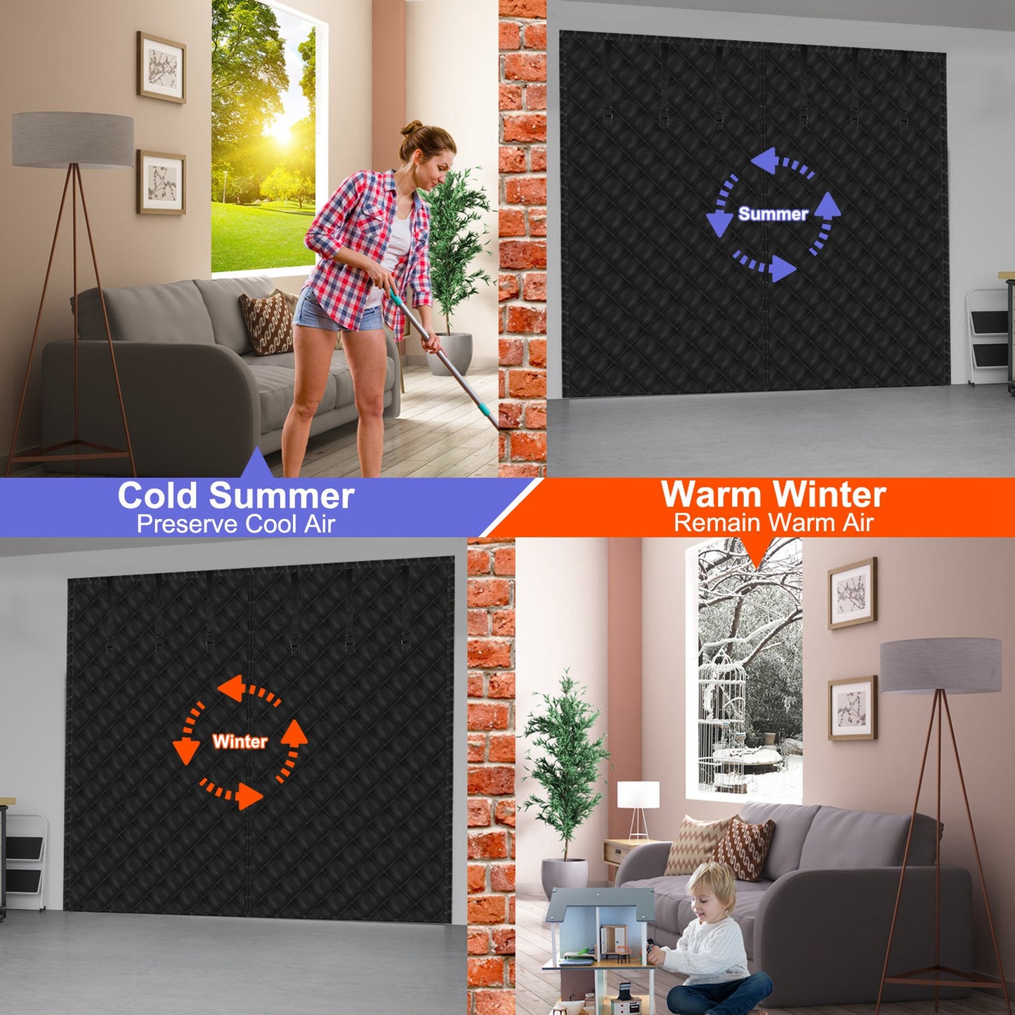 Magnetic Thermal Insulated Garage Door Curtain 16x7 FT