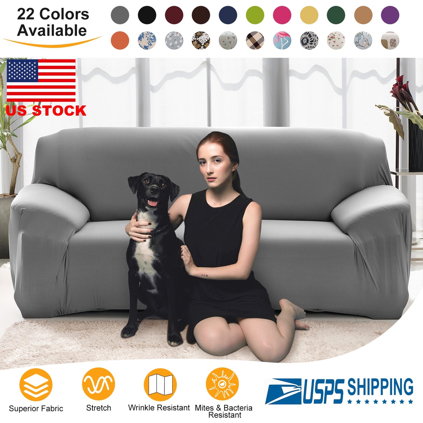 Stretch Sofa Slipcover with Anti-Slip Foam Strips