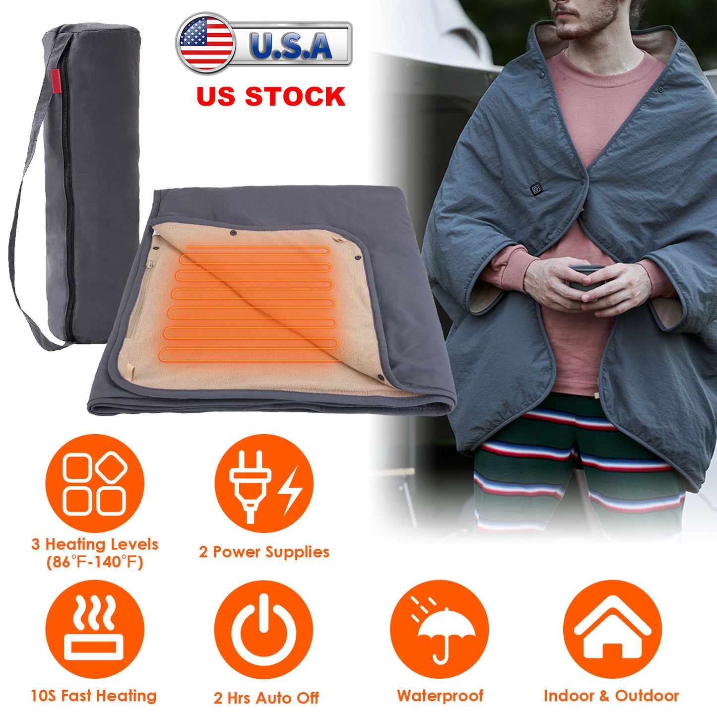 Electric Heated Throw Blanket with 3 Heat Levels & Auto Shutoff