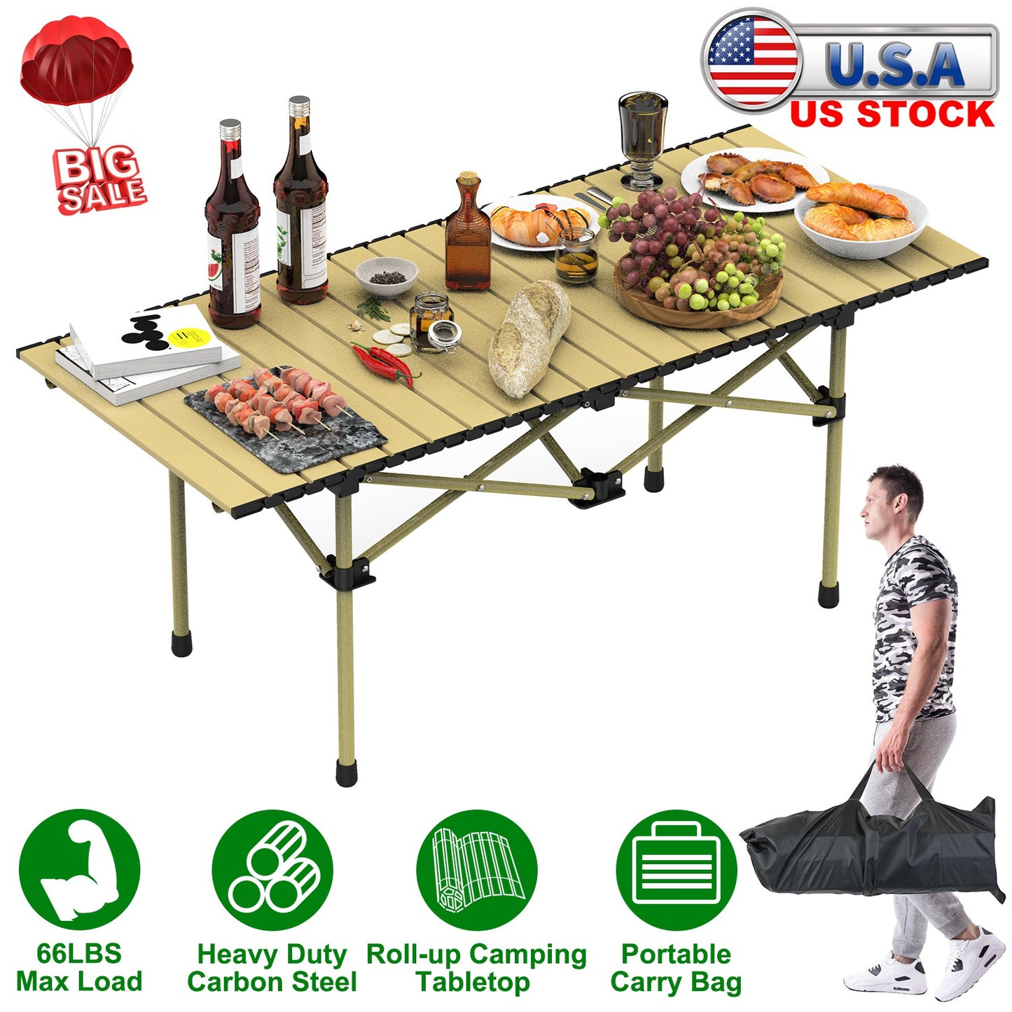 Folding Camping Table with Carry Bag - Lightweight Carbon Steel
