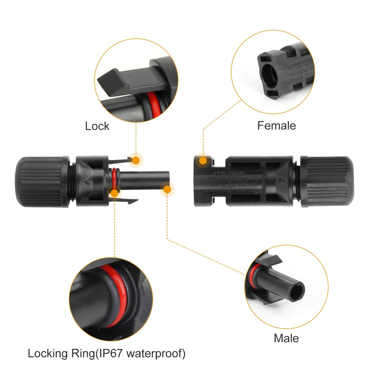 10 Pairs Solar Panel Connectors Solar Wire Adapter Male/Female IP67 Waterproof Connector Solar Panel Wire Connector