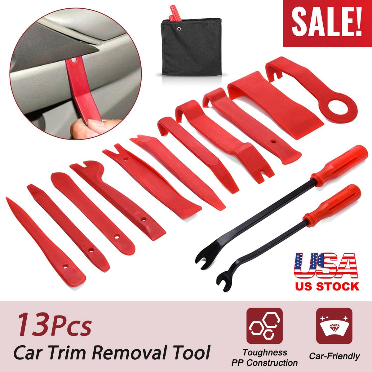 13 Pcs Car Trim Removal Tool Auto Door Panel Clip Dash Plastic Interior Radio Body Open Pry Kit