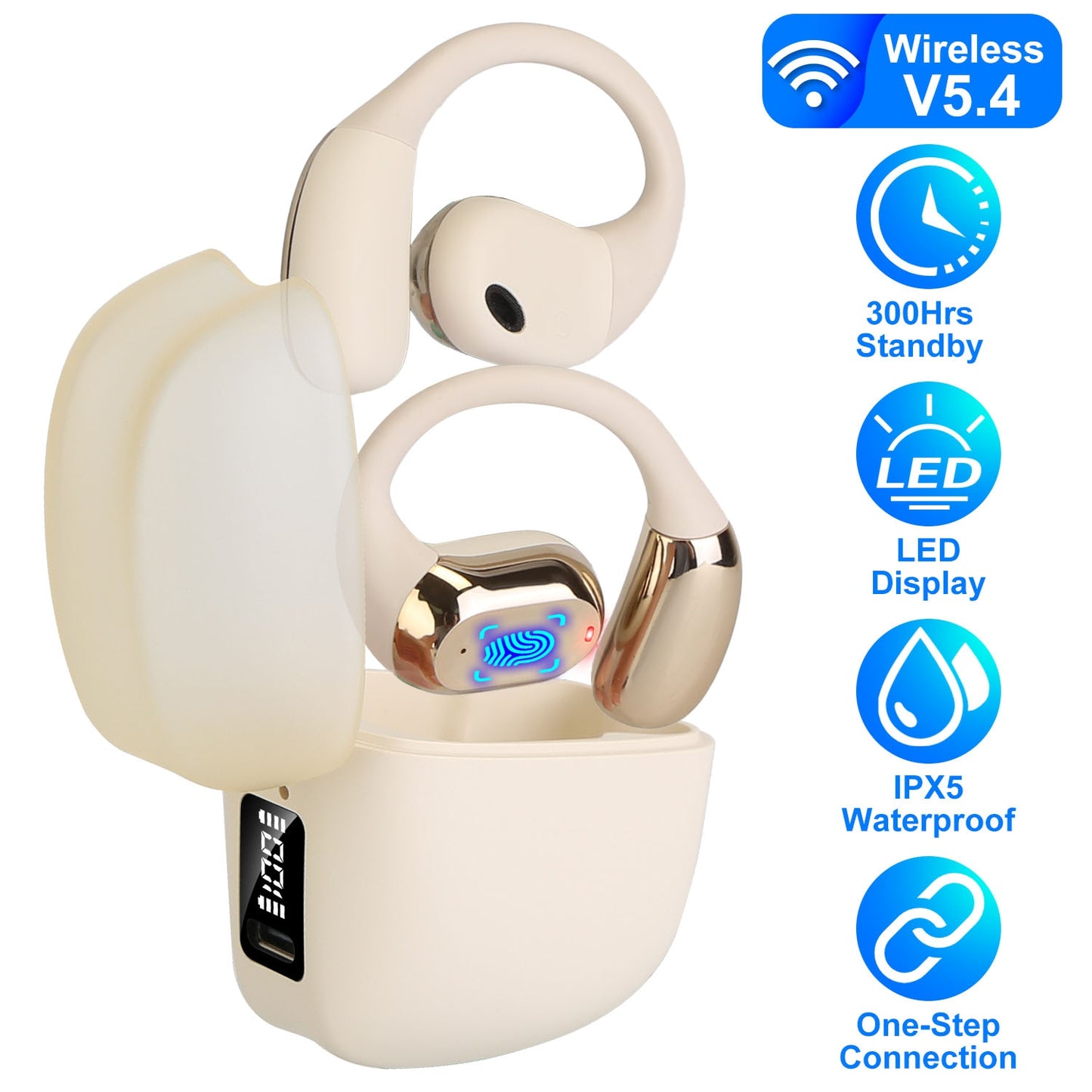 Open Ear Wireless Earbuds with LED Display & 300Hr Standby