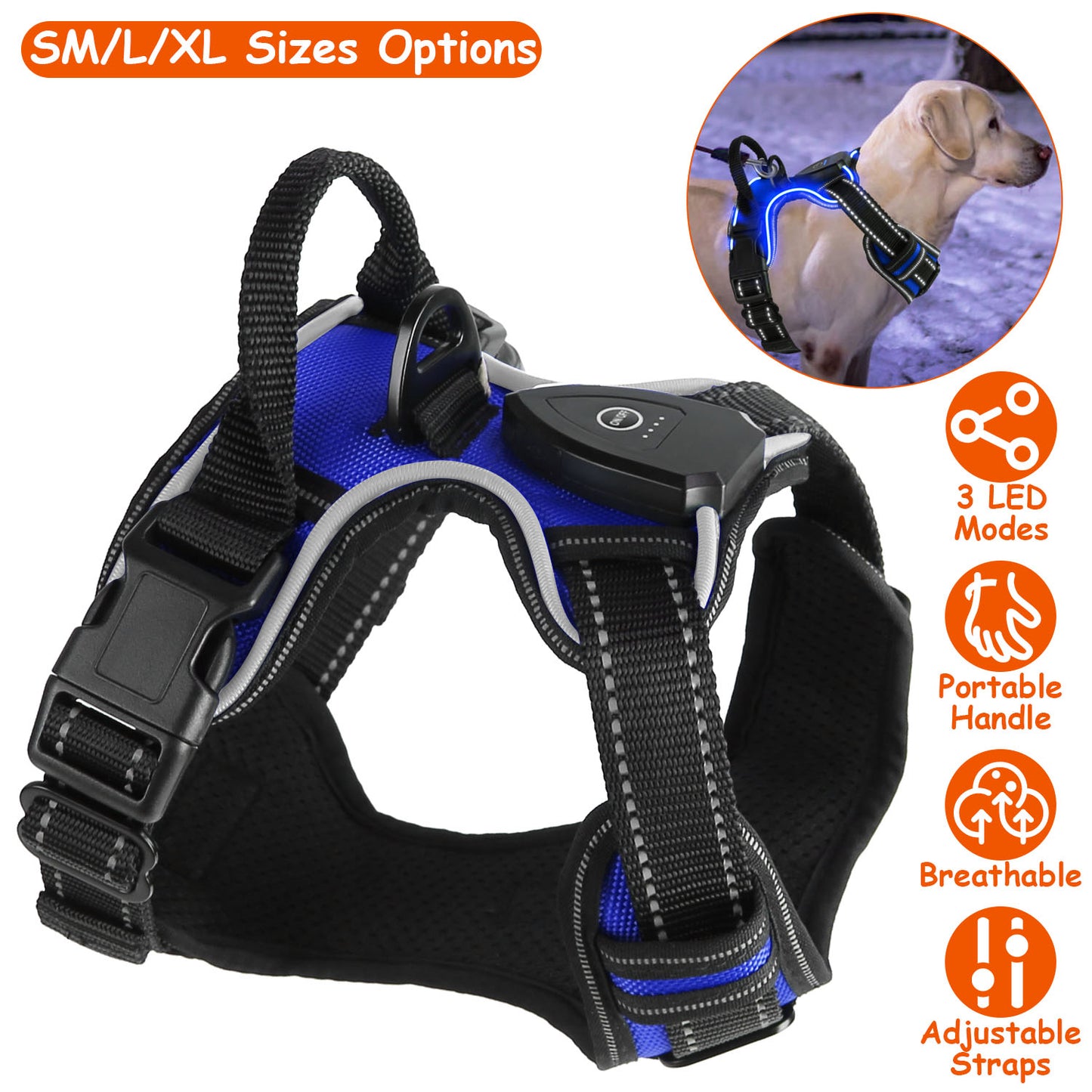 LED Dog Harness Rechargeable No-Pull Vest with Handle