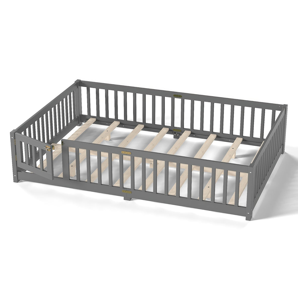 Montessori Floor Bed with Safety Guardrails and Lockable Door