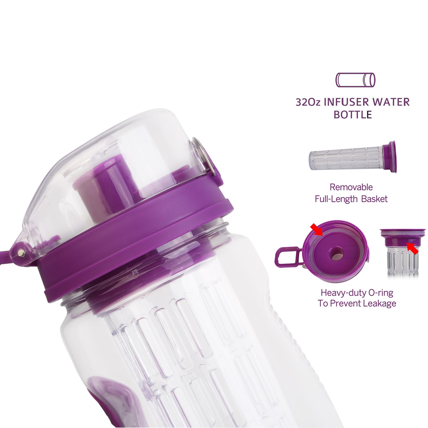 Fruit Infuser Water Bottle 32oz with Flip Top Lid